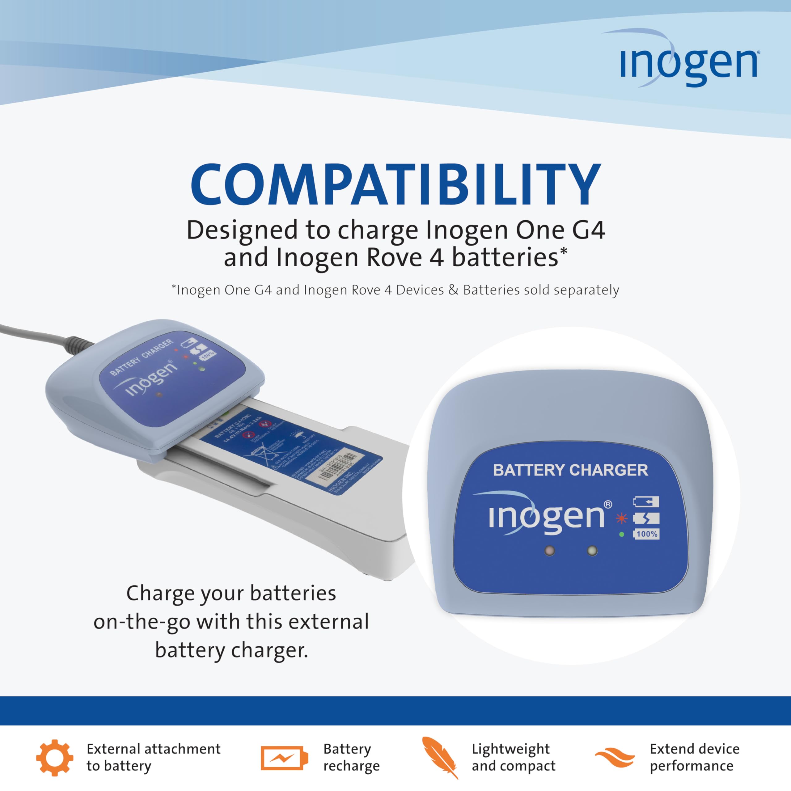 Inogen External Battery Charger for Rove 4 & Inogen One G4 - Portable Oxygen Concentrator Charger (0.12 lbs, 3.13x2.75x1 inches) - Perfect for Travel, Home & Emergency Oxygen Supply