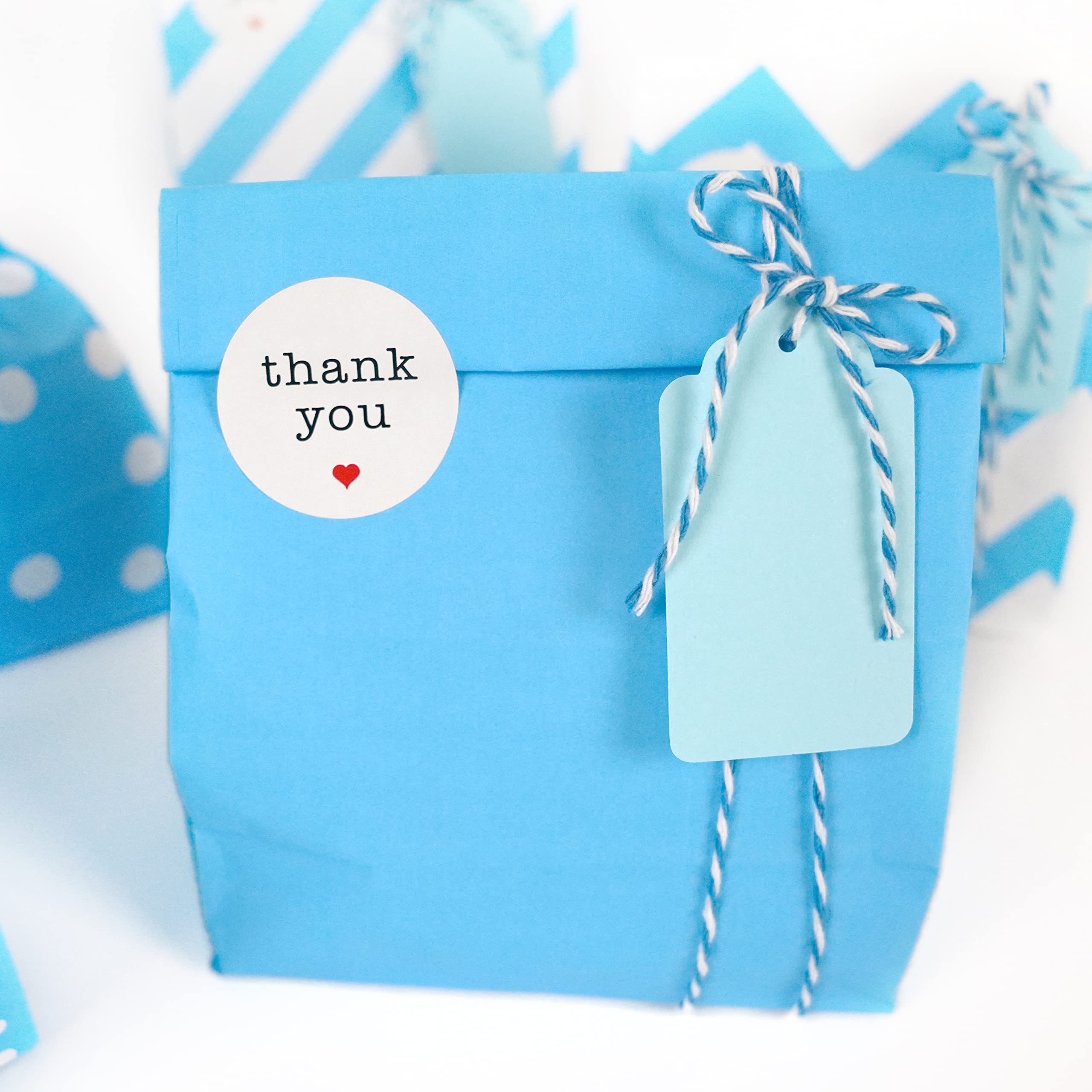 SMINTINE 30-Pack Blue Goodie Bags with Thank You Stickers - 5x3x9 Inch Blue Paper Gift Bags with Cotton Bakers Twine - Perfect for Kids Birthday Party Favors, Baby Shower Gifts, Wedding Favors & Holiday Treat Bags