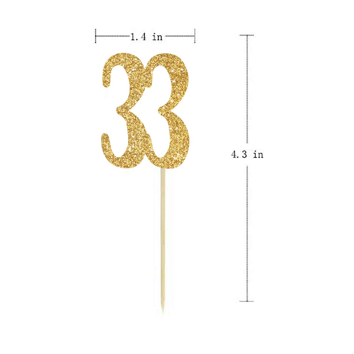 Gold Happy 33rd Birthday Cupcake Toppers - 24-Pack Glitter Number 33 Cake Decorations for Anniversary Parties, Milestone Celebrations & Special Occasions