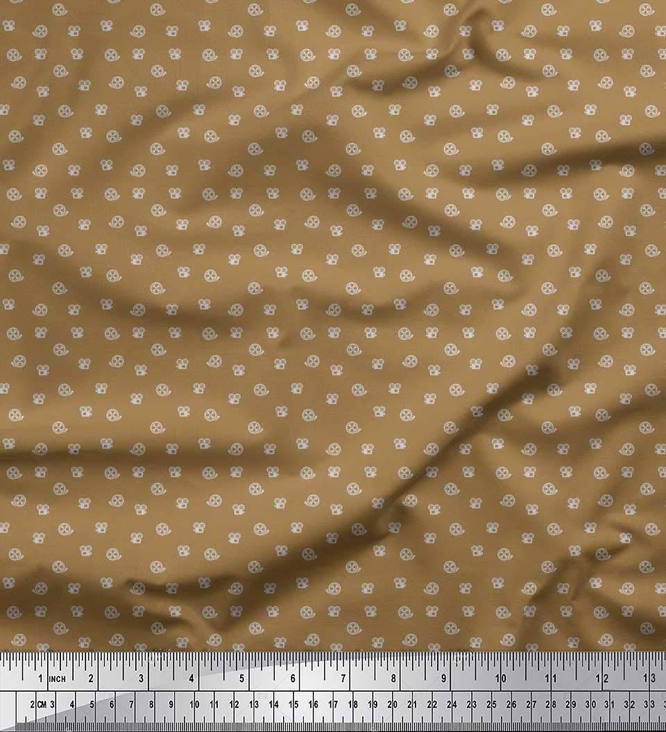 Soimoi Brown Silk Fabric by The Yard - 42 Inch Wide Vintage Movie Reel & Camera Print Shirting Material for Travel Shirts, Dresses & DIY Projects - Soft Printed Fabric for Sewing & Crafting