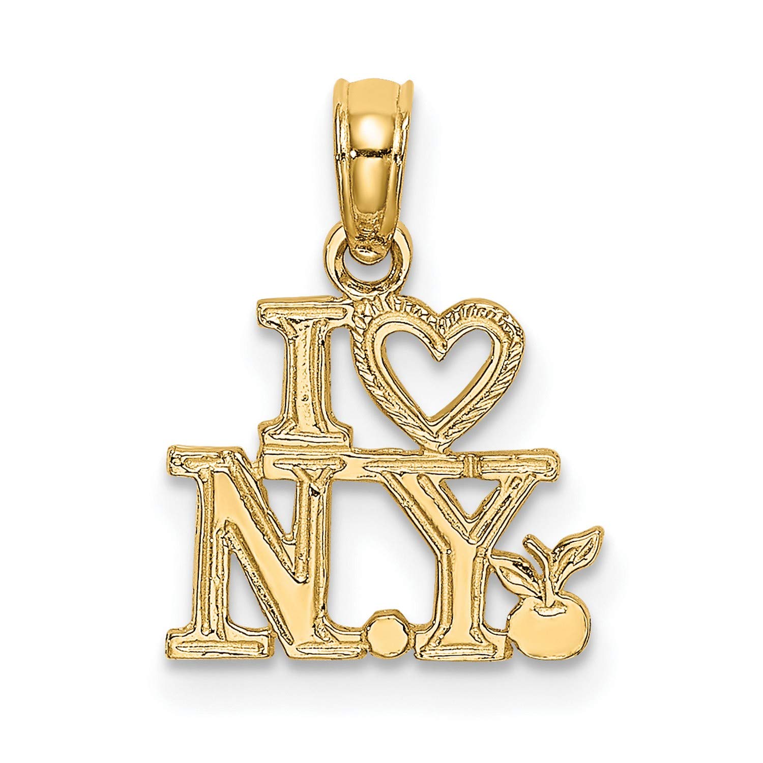 14k Yellow Gold I HEART NY Charm Pendant - 10mm x 12mm Real Gold Jewelry for Women, Perfect Gift for Valentine's Day, Anniversary or New York Lovers