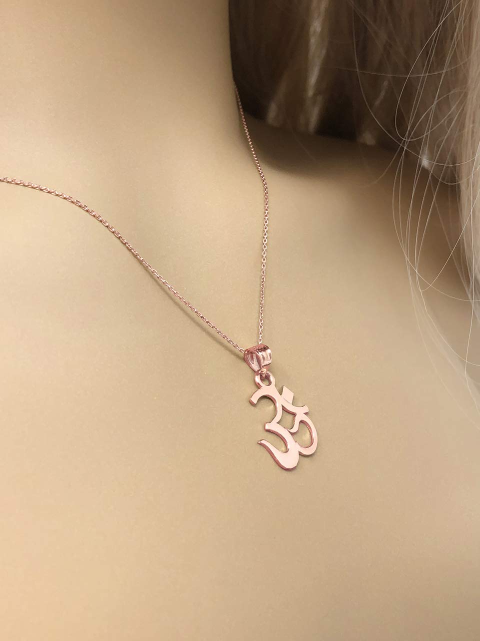 14K Rose Gold Ohm OM Ganesh Yoga Charm Pendant Necklace for Meditation, Spiritual Jewelry Gift for Yoga Lovers & Practitioners