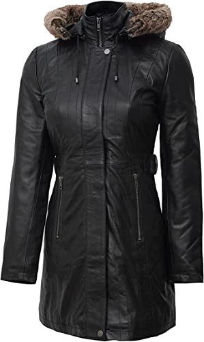 Black Jean Shearling Leather Coat Womens