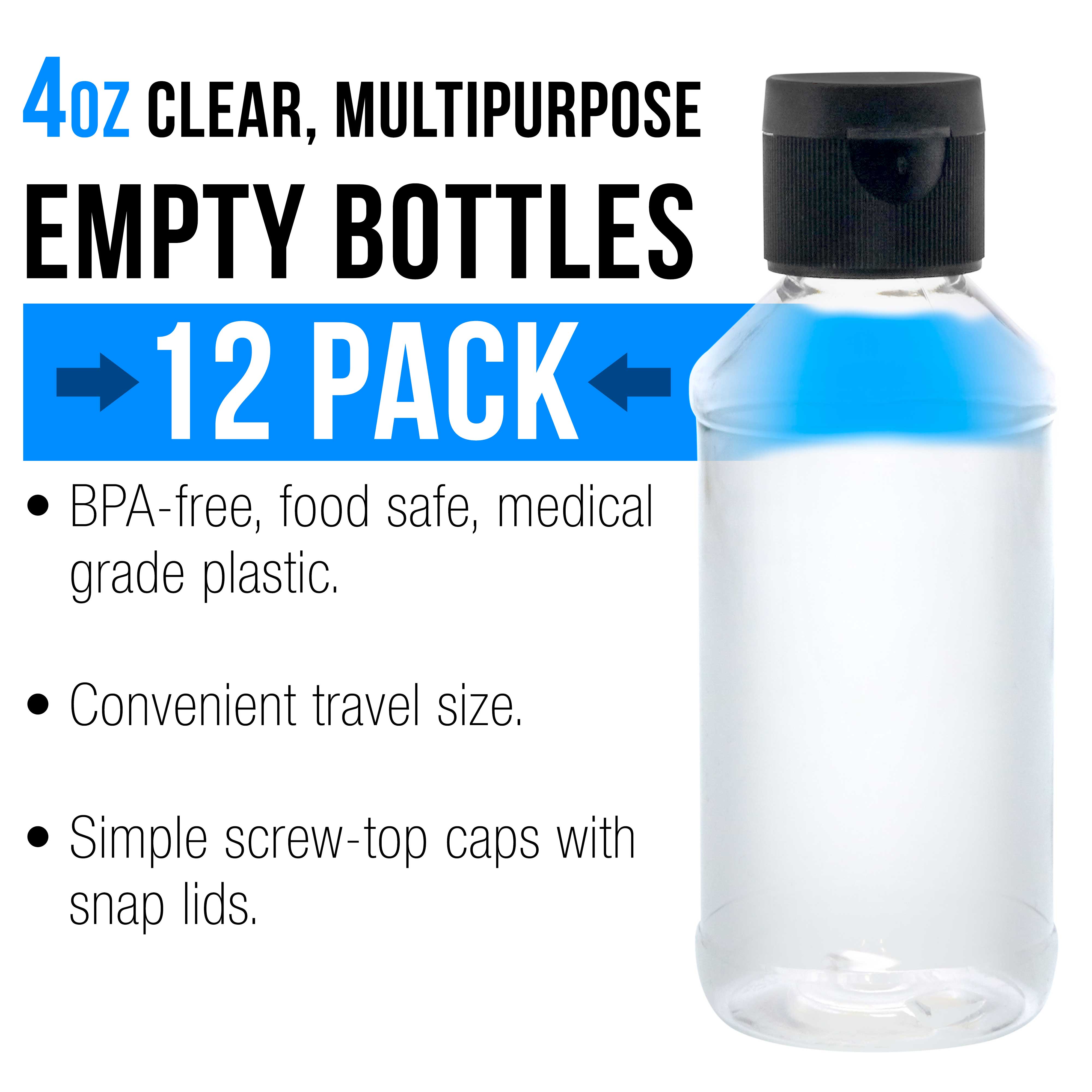 12 Pack 4oz Squeeze PET Plastic Bottles with Flip Cap - BPA Free, Food Safe, Medical Grade for Acrylic Pouring Paint, DIY Crafts, Resin Art & Essential Oils Storage