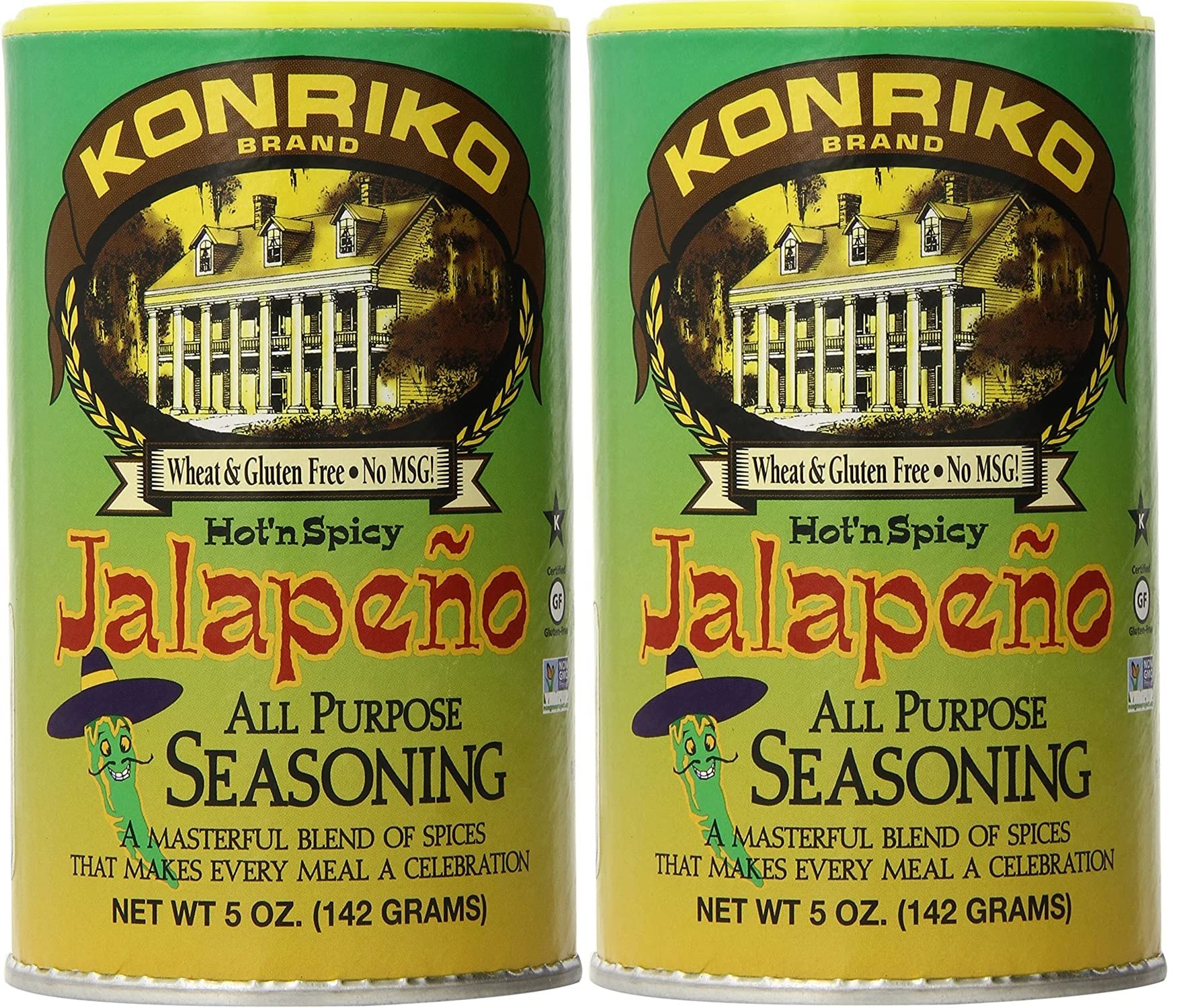 Konriko Jalapeno All Purpose Seasoning - 5 oz (Pack of 2) | Wheat Free, Gluten Free, No MSG | Perfect for Tacos, Nachos & Grilled Meats