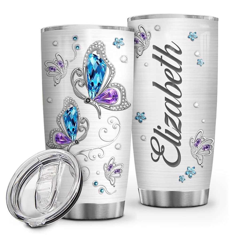 Personalized Butterfly Stainless Steel Vacuum Insulated Tumbler with Lid - Custom Name 20oz & 30oz Double Wall Insulated Coffee Cup for Gym, Travel, Office | Keeps Drinks Hot/Cold for Hours | Perfect Gift for Birthdays, Holidays & Special Occasions