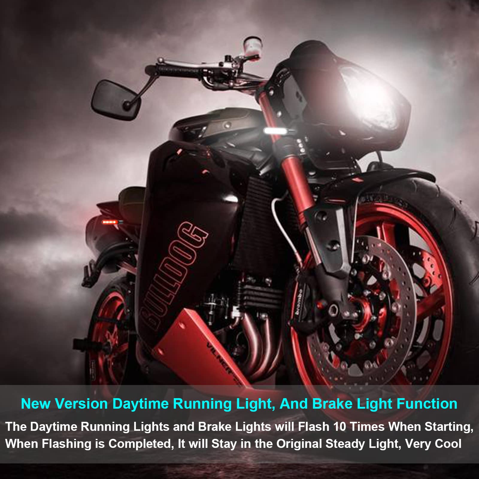 Kinstecks 4PCS Motorcycle LED Turn Signals - 12V 16-LED Flowing Sequential Indicators with Daytime Running Lights & Brake Lights for Motorbikes - Perfect for Harley, Honda, Yamaha & More (Ideal for Night Riding & Safety Enhancement)