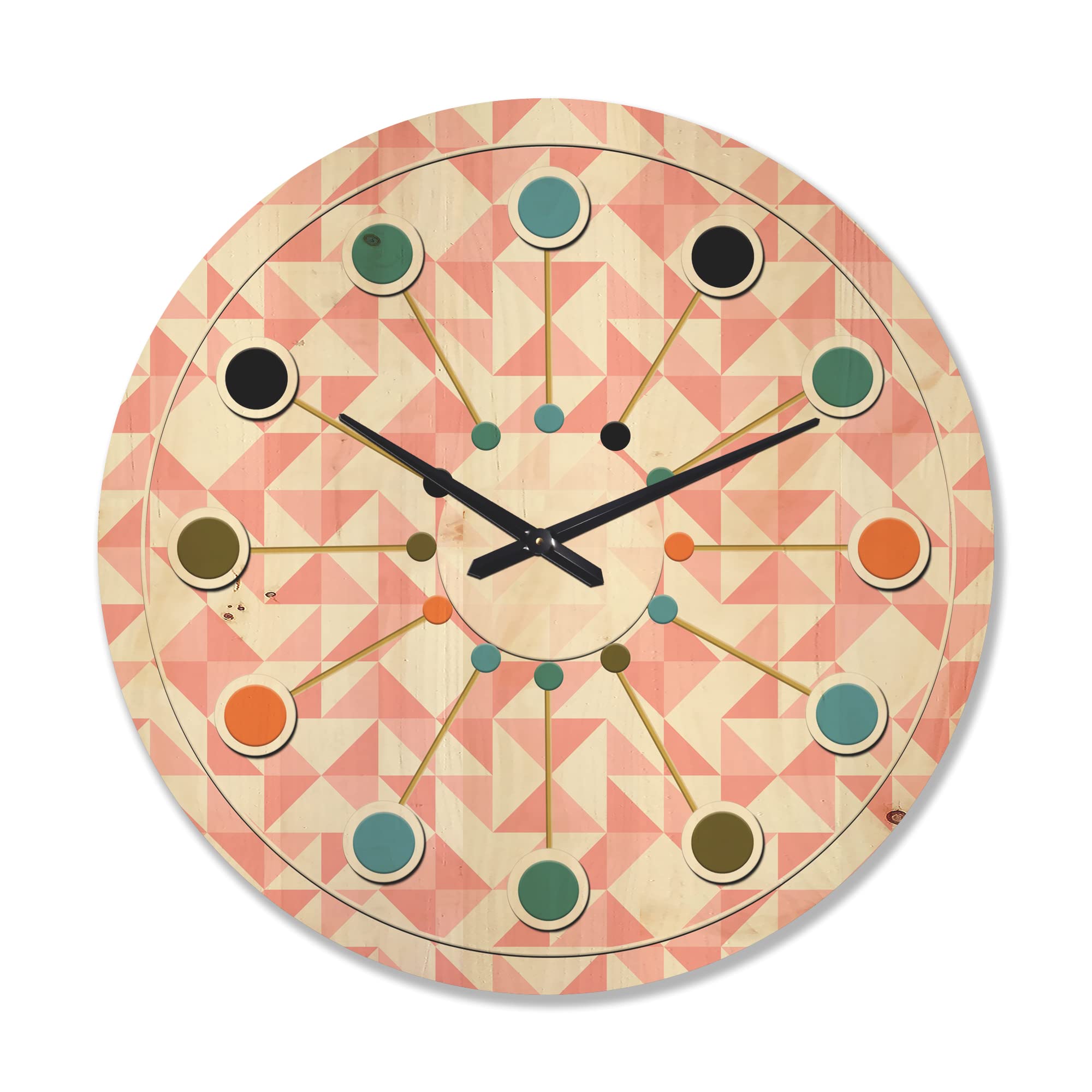 Mid-Century Modern Abstract Patchwork Wood Wall Clock - Large Geometric Pattern Decorative Clock for Living Room, Bedroom & Office Décor - Perfect Vintage Home & Wall Art Gift Idea