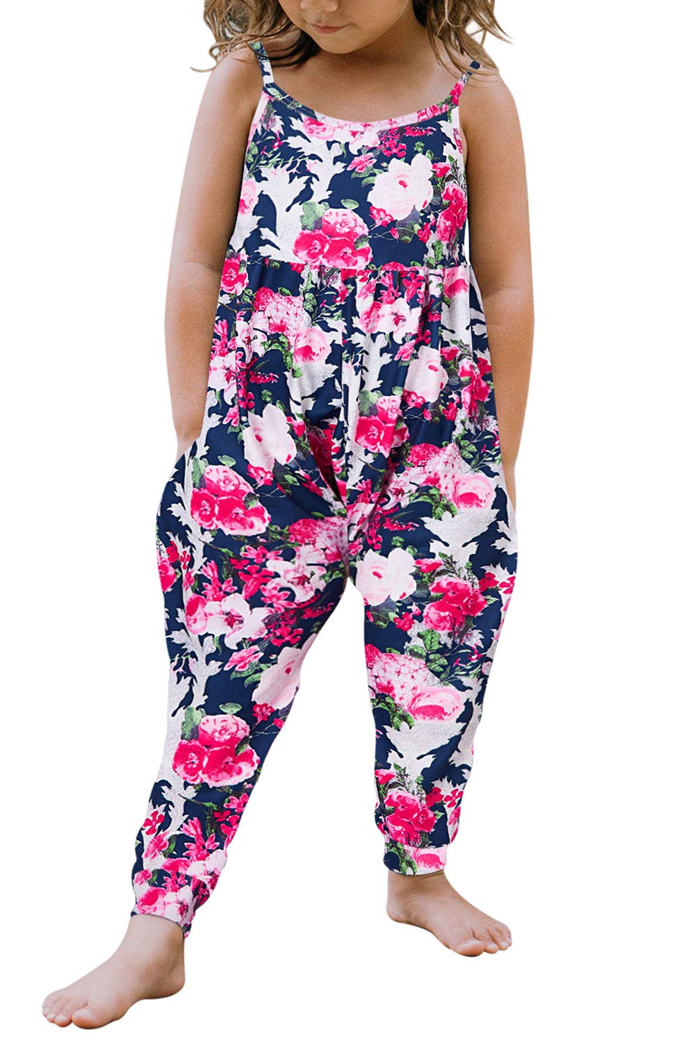 Toddler Girls Floral Dinosaur Jumpsuit - Cute One-Piece Romper with Adjustable Straps for Summer Playtime | Perfect for Outdoor Activities, Birthday Parties & Casual Wear