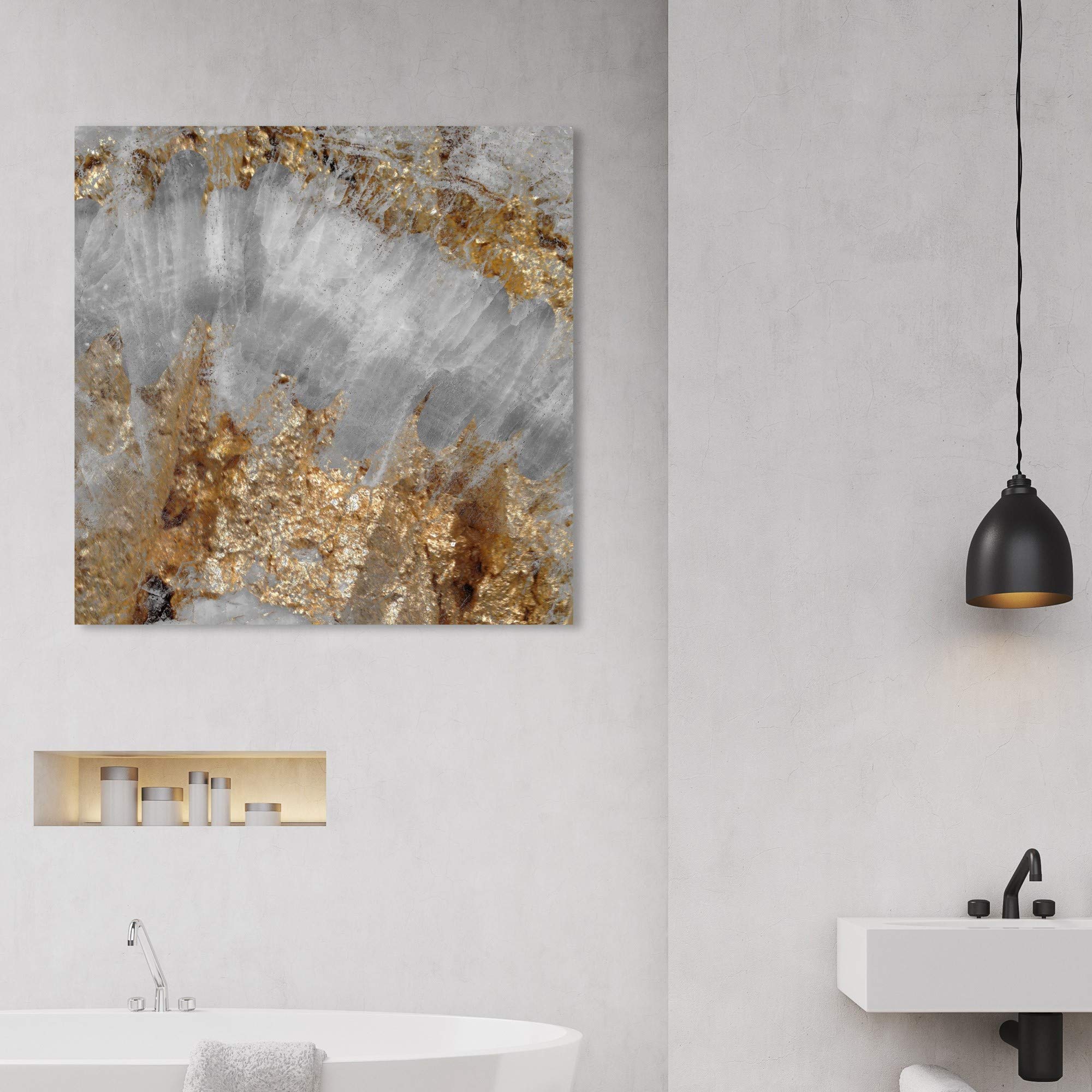 Oliver Gal Artist Co. Abstract Wall Art Canvas Print - 'Adore Crystals' Home Decor in Gold & Gray, 30x30 Inches | Perfect for Living Room, Bedroom & Office Wall Decor