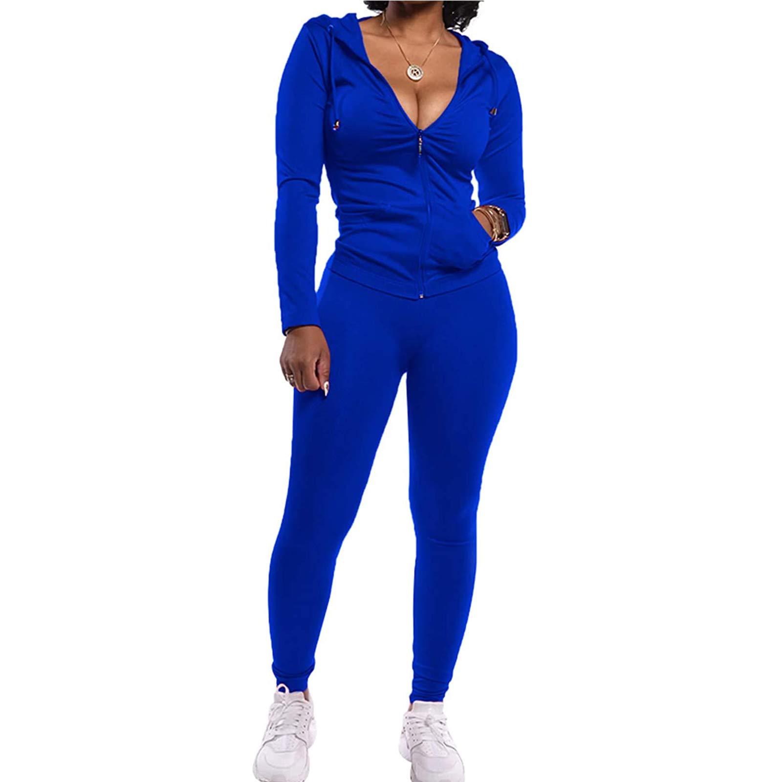 Women's Casual 2-Piece Sweatsuit Set - Long Sleeve Zip Up Hooded Jacket & Jogger Pants Comfy Workout Outfit for Running, Yoga, Lounge Wear & Street Style Fashion