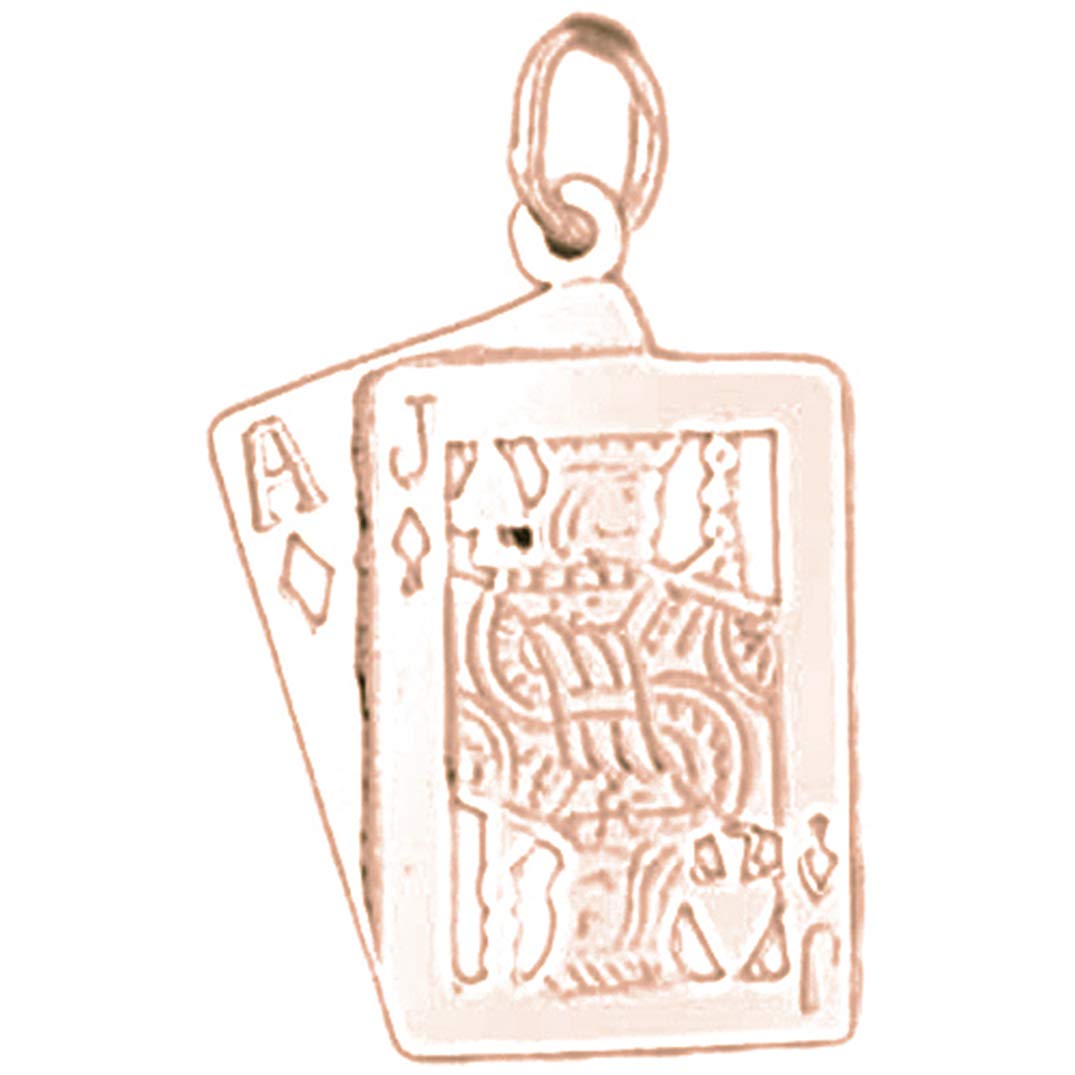 14K Solid Rose Gold Playing Cards Pendant - Ace & Jack Design (24mm) | Elegant Jewelry for Poker Lovers & Casino Enthusiasts
