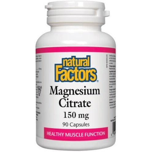 Natural Factors Magnesium Citrate 150mg - 90 Capsules for Muscle Relaxation, Sleep Support & Heart Health - Essential Mineral Supplement for Daily Wellness & Stress Relief