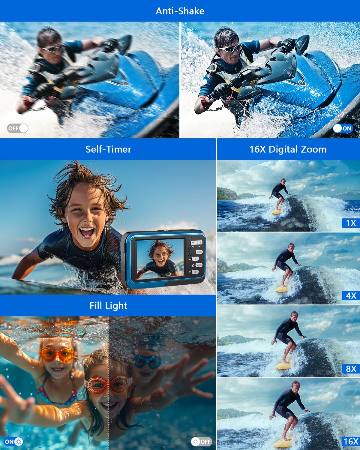4K Waterproof Underwater Camera with 64GB Card - 48MP Autofocus Dual Screen Selfie Digital Camera for Snorkeling, Diving & Swimming - Compact Portable with 11FT Depth Rating & 2 Batteries - Perfect for Beach Vacations, Pool Parties and Underwater Adventures