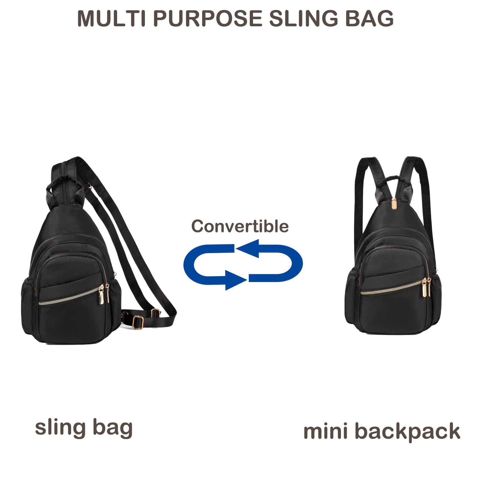 Women's Small Crossbody Sling Bag - Convertible Mini Backpack for Hiking & Travel