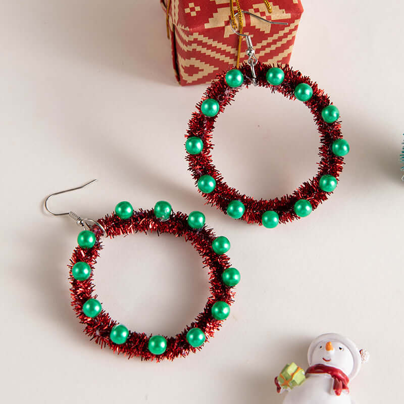 Festive Christmas Jingle Bell Tinsel Hoop Earrings for Women | Holiday Party Jewelry Gift | ER728 | Perfect for Xmas Celebrations, Office Parties & New Year Events