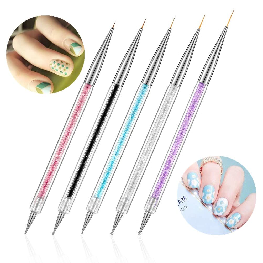 5PCS Nail Dotting Pens & 3PCS Nail Art Brushes - Dual Ended Professional Nail Art Tools for Acrylic Painting, Drawing & Lining - Perfect for DIY Manicures, Salon Nail Designs & Creative Nail Art (8-Piece Set)