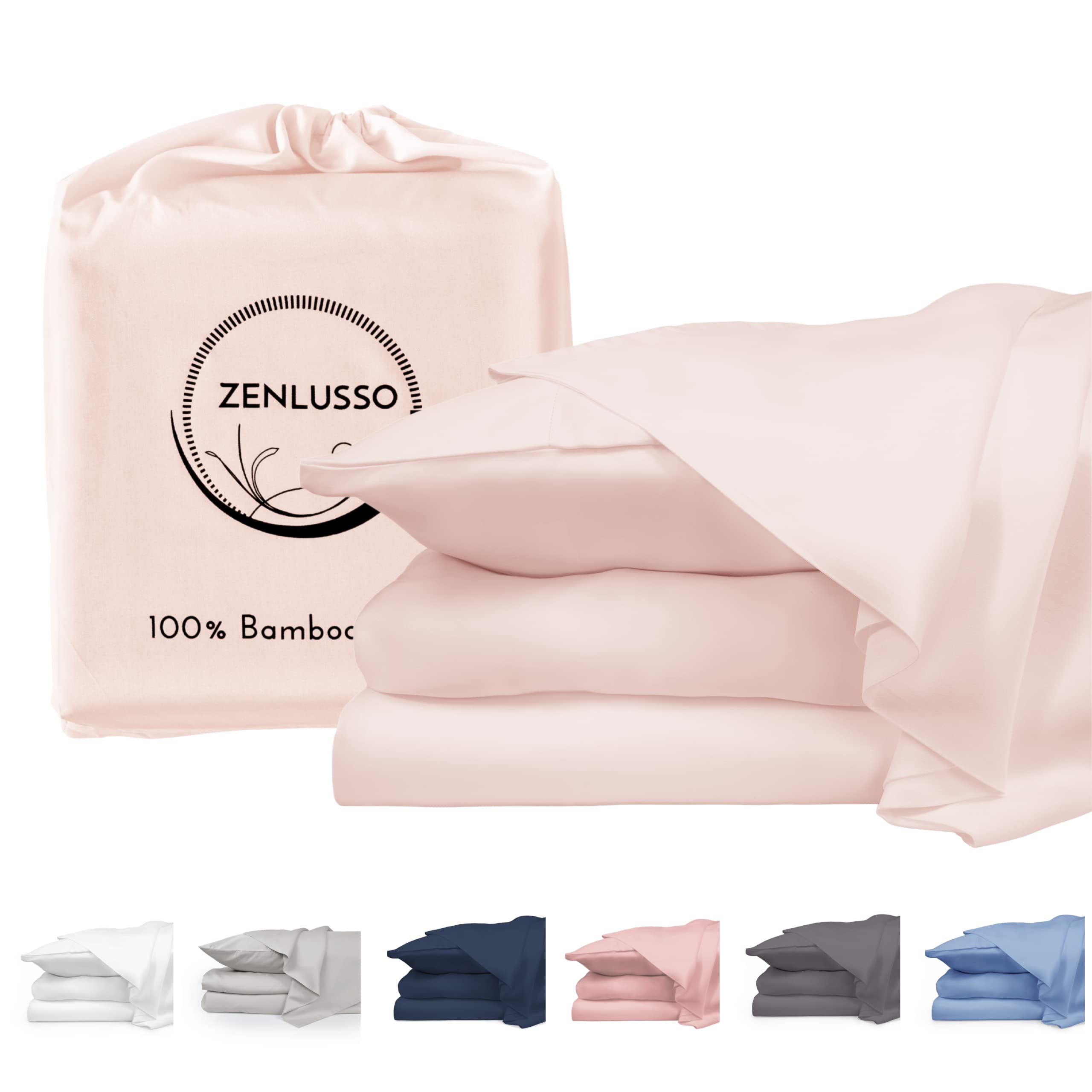ZENLUSSO 100% Organic Bamboo Sheets Queen Size - 4 Piece Bedding Set with 16 Inch Deep Pockets, Ultra Soft & Cooling for Hot Sleepers (Queen, Blush) - Perfect for Summer Nights, Guest Rooms & Eco-Friendly Homes