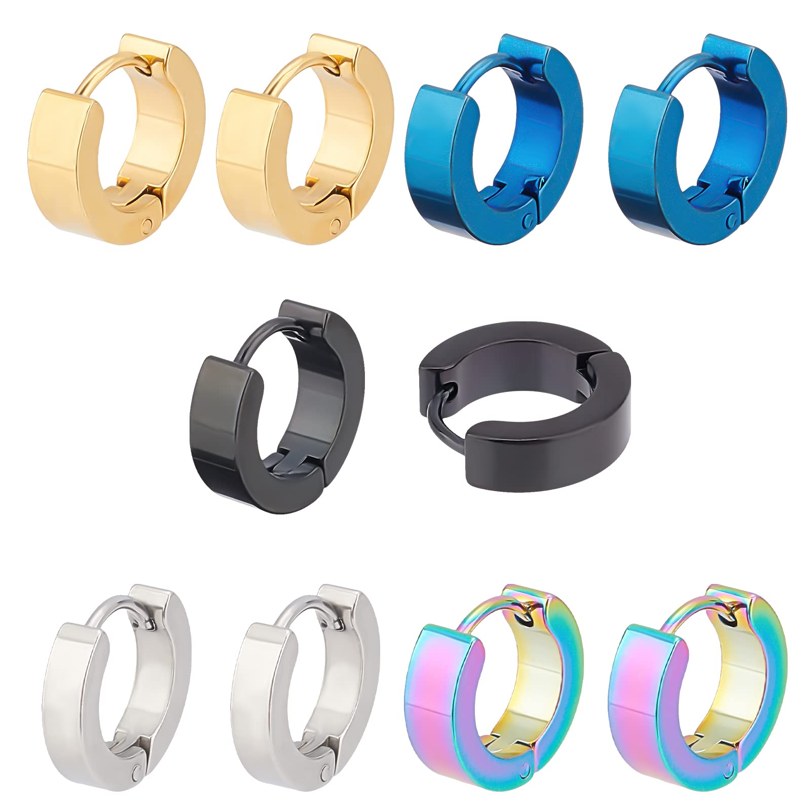 UNICRAFTALE 5 Pairs Hypoallergenic Hinged Hoop Earrings for Women & Men - Stainless Steel & Brass Leverback Huggie Earrings in 5 Colors (Gold, Silver, Rose Gold, Black, Gunmetal) | Perfect for Everyday Wear, Work, Parties & Gifting