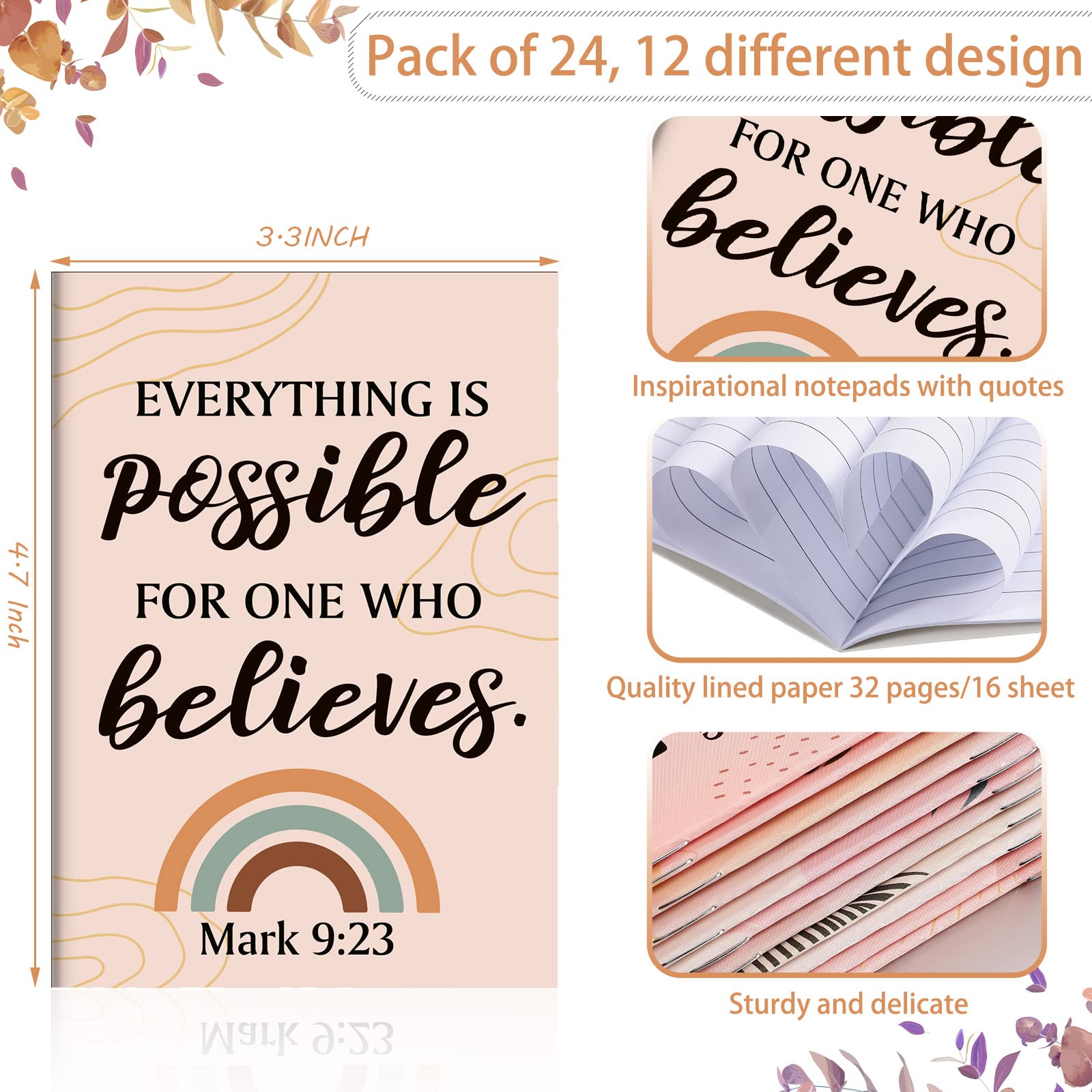 Tatuo 24-Pack Christian Bible Verse Notebooks - Small Pocket-Sized Motivational Journals (3.3x4.7 Inch) with Inspirational Scripture Quotes - Rainbow Color Set for Prayer, Bible Study, Church Notes & Gift Giving