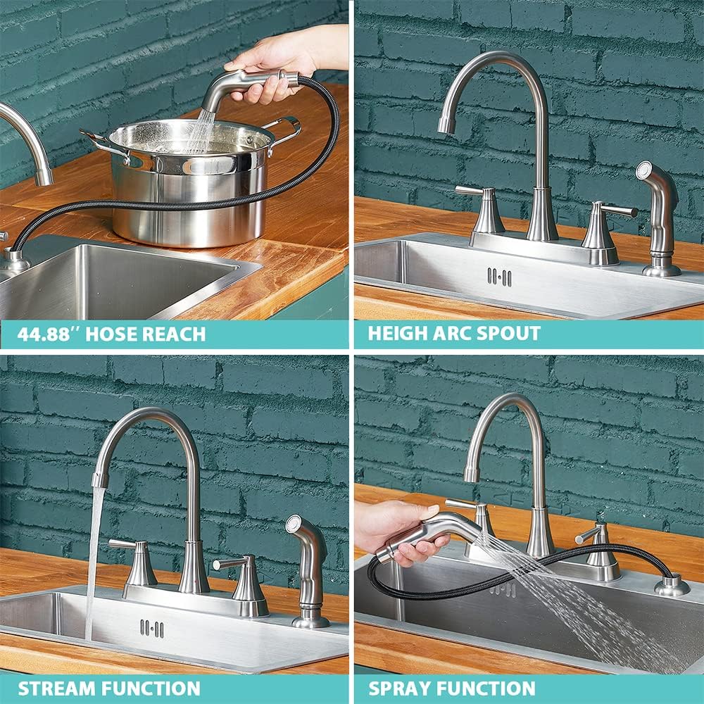 High-Quality Brushed Nickel Stainless Steel Kitchen Faucet with Pull-Out Sprayer - 3-Hole RV Utility Touch Design for Modern Kitchens (Model TDLKF29L) | Perfect for RV, Camper, and Home Kitchen Sink Upgrades