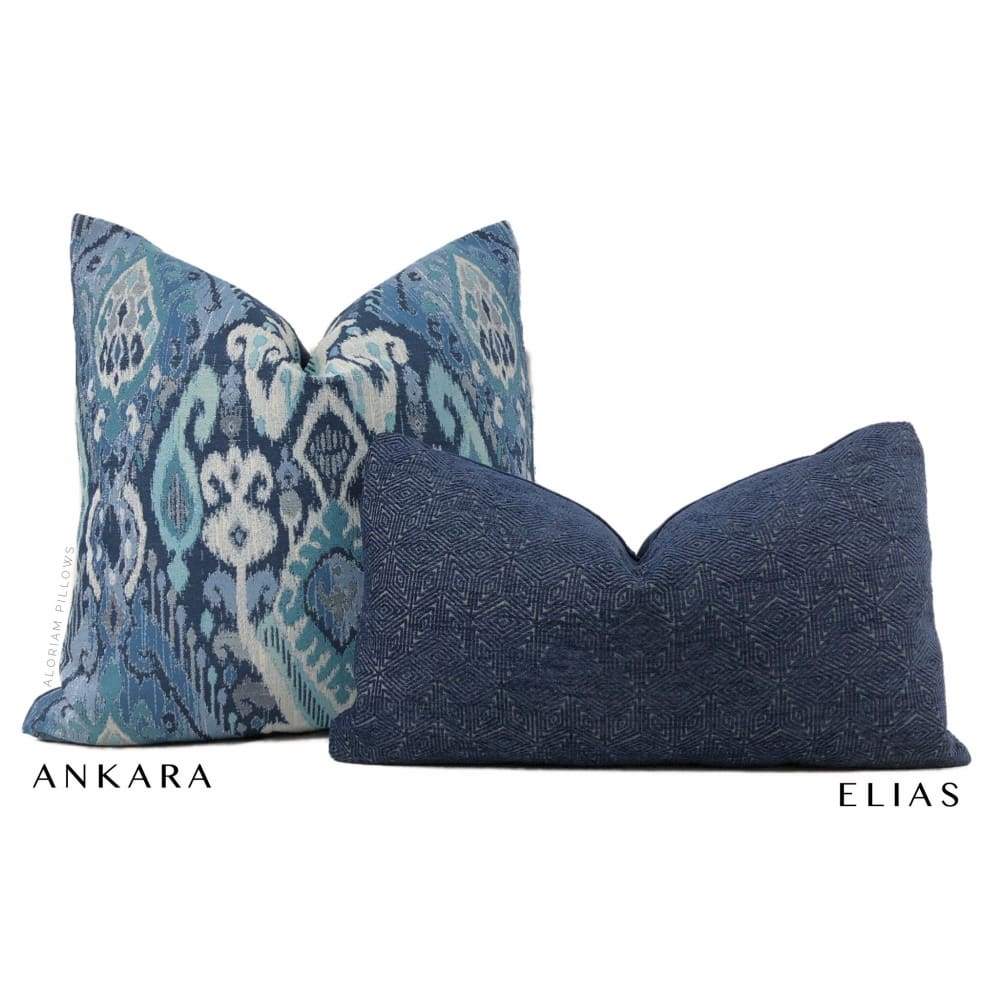 Ankara Blue Green Ikat Pillow Cover - Decorative Throw Pillow Case for Sofa, Bed, Couch - Boho Home Decor Accent for Living Room, Bedroom