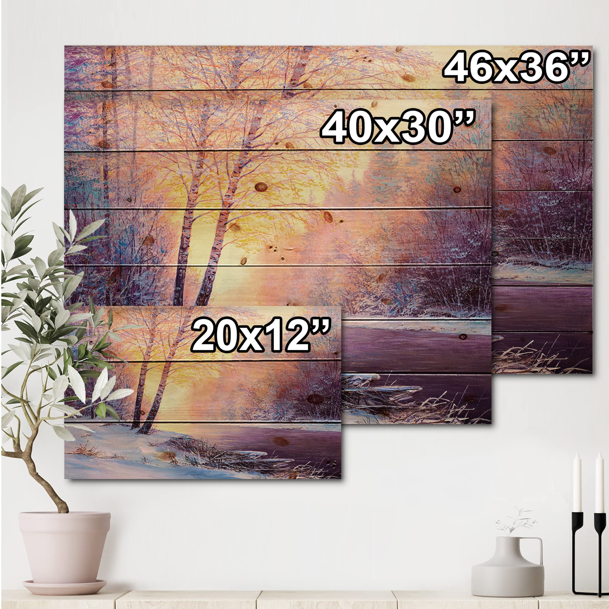 Winter Scenery With Bridge Of Meandering River II - Lake House Art Print on Natural Pine Wood - Perfect for Cabin, Lodge & Home Decor
