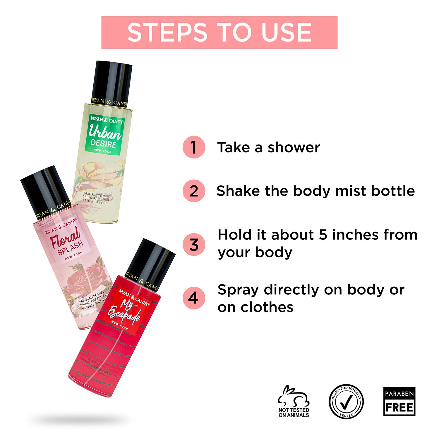 Bryan & Candy Body Fragrance Mist Spray TRIO Set - 115ml Each (Pack of 3) | Alcohol-Free Perfume for Women | Perfect Gift for Sister, Raksha Bandhan, Birthday & Anniversary | Daily Use, Office & Special Occasions