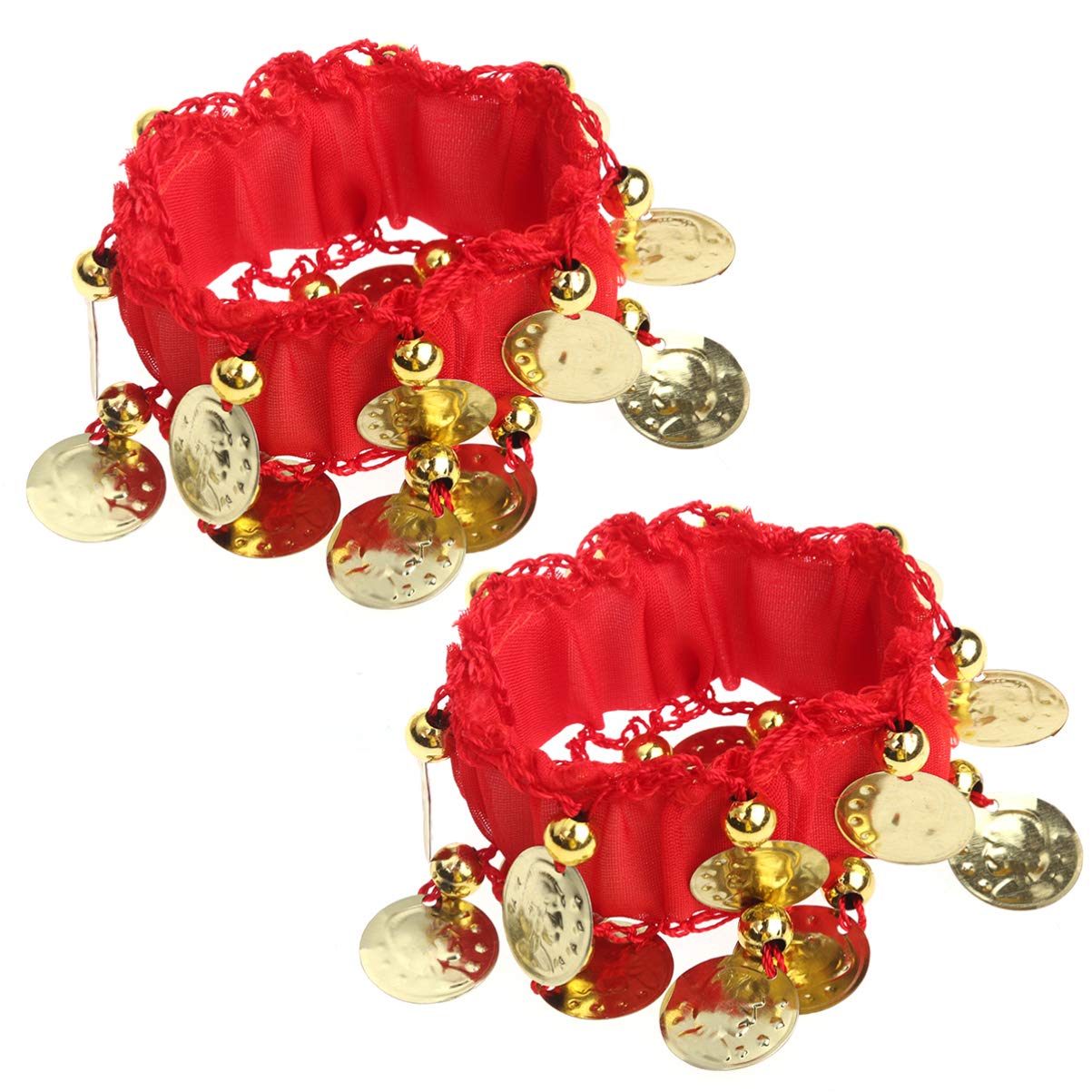【Healifty Gold Coin Belly Dance Cuffs Bracelets - Chiffon Yellow Belly Dance Accessories for Performances & Practice