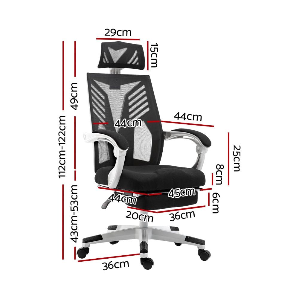 Artiss Ergonomic Mesh Office Chair with Adjustable Recliner - Black & White - Perfect for Home Office, Gaming & Workspace Comfort