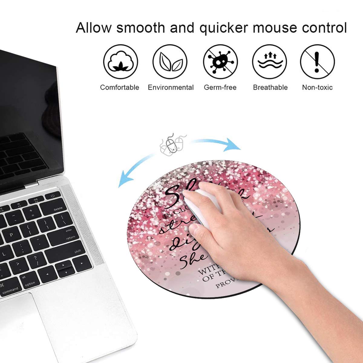 Pink Glitter Christian Bible Verse Proverbs 31:25 Mouse Pad & Coasters Set - Non-Slip Rubber Base for Laptop, Computer Desk - Perfect for Office, Home, Bible Study & Gift Giving