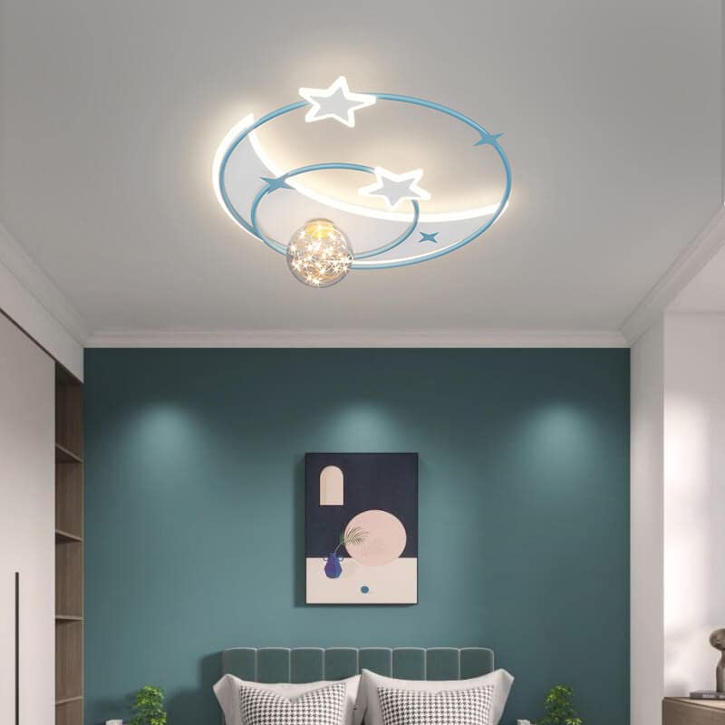 Creative 3-Light Cartoon Moon & Stars LED Ceiling Lamp for Kids Bedroom - Pink Night Light for Nursery, Baby Room & Children's Playroom - Perfect for Bedtime Stories & Dreamy Nighttime Ambiance