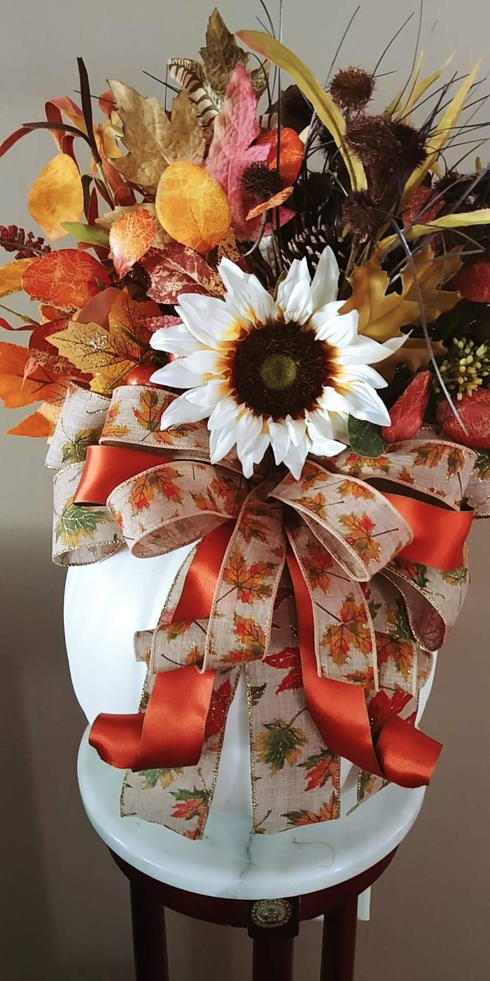 White Pumpkin Centerpiece for Fall Table Decor - Thanksgiving Centerpiece with Fall Flowers and Leaves - Perfect for Buffet Decor, Holiday Dining, and Autumn Home Decoration