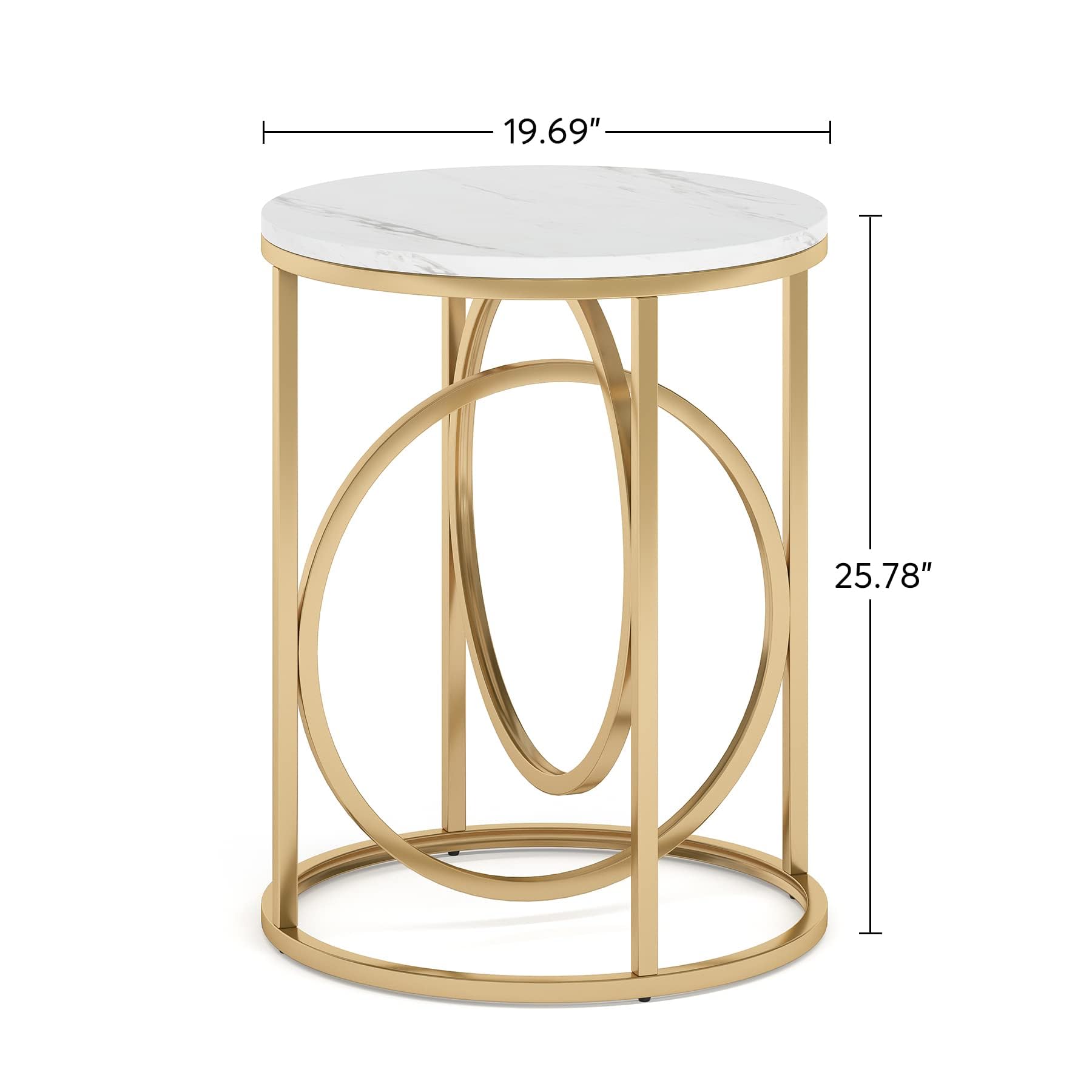Tribesigns Round Marble End Table with Gold Metal Frame - Modern Side Table for Living Room, Bedroom, Office - Perfect as Sofa Table, Nightstand or Accent Table (White & Gold)