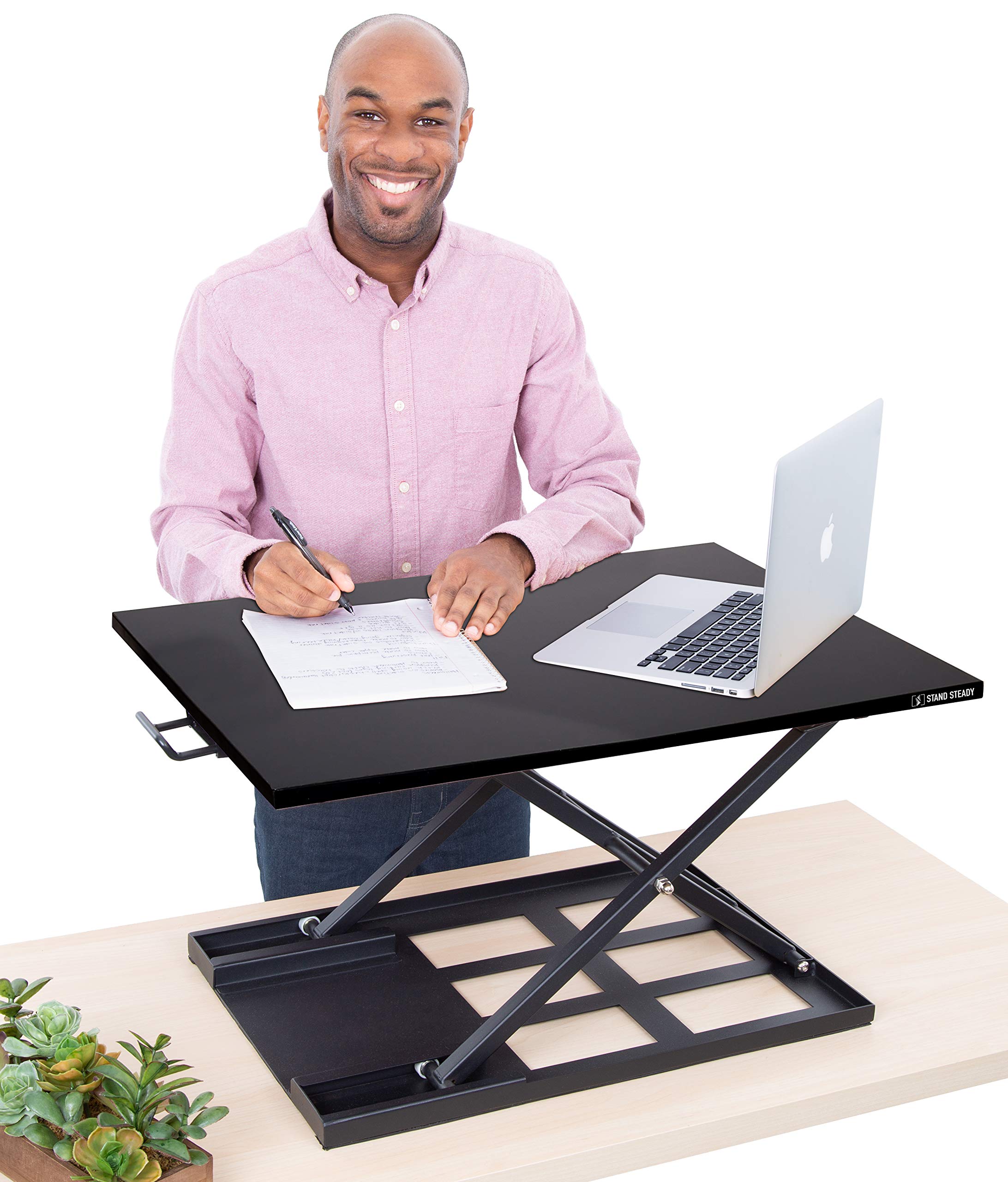 Stand Steady X-Elite Pro Ergonomic Adjustable Standing Desk Converter - 28x20 Inch Height Adjustable Laptop Riser for Home Office Workstation - Perfect for Sit-Stand Work Setup with Computer Monitor (Black)