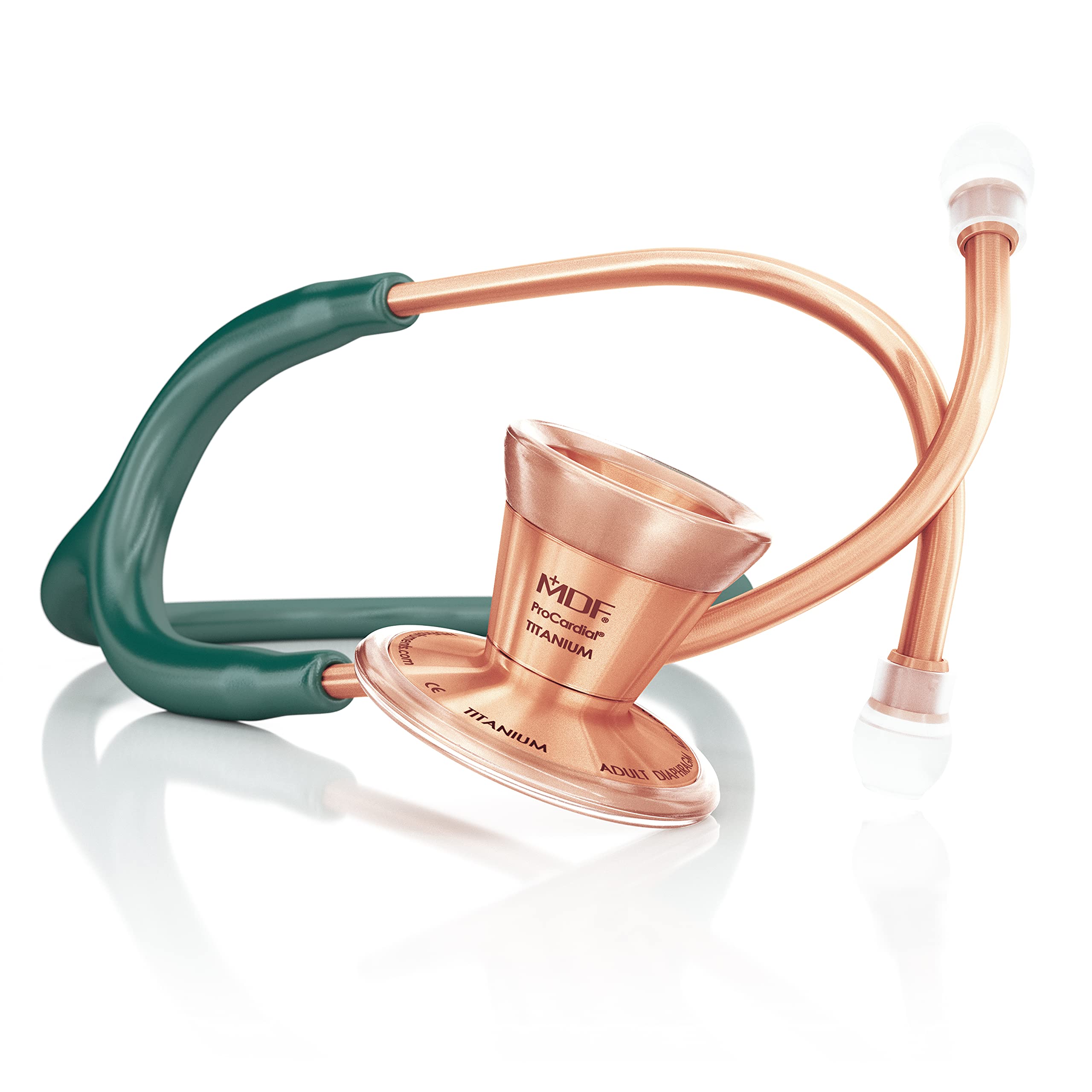 Premium MDF ProCardial Cardiology Stethoscope - Lightweight Titanium Dual Head for Adults | Emerald Green Tube & Rose Gold Chestpiece (MDF797TRG21) | Ideal for Medical Professionals, Nurses & Students in Hospitals & Clinics