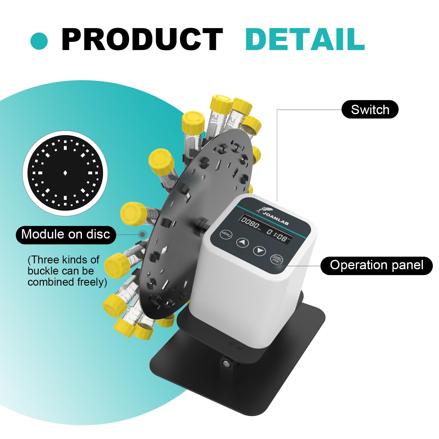 JOANLAB Digital Lab Rotary Mixer - Adjustable Speed 20-80RPM with Timer for 1.5ml/2ml/5ml/10ml/15ml/50ml Tubes - Perfect for DNA/RNA Extraction, Cell Culture & Laboratory Sample Mixing