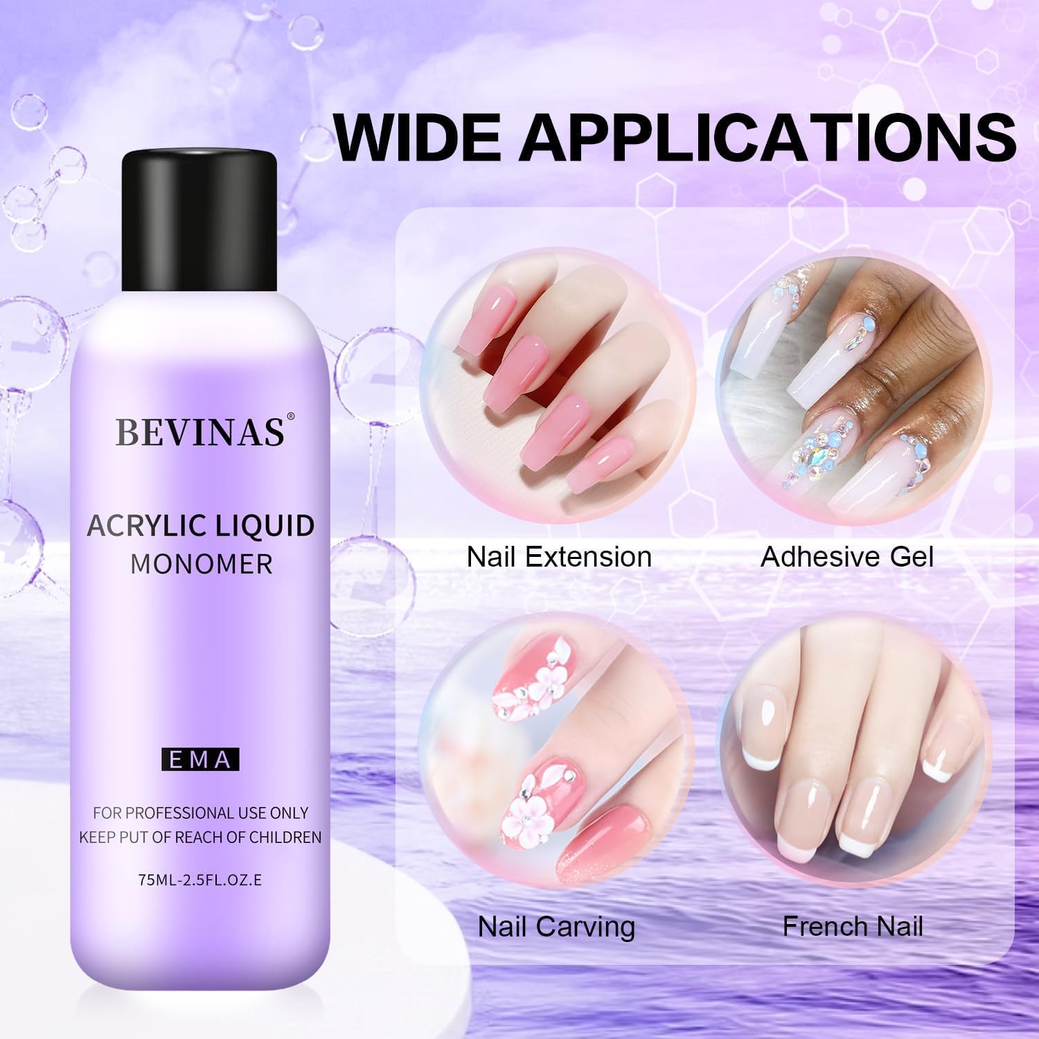 Professional 2.5oz Acrylic Nail Liquid Monomer for Nail Extensions & DIY Nail Art - High-Quality 75ml Acrylic Liquid for Acrylic Powder - Perfect for Salon, Home Manicure & Nail Art Enthusiasts