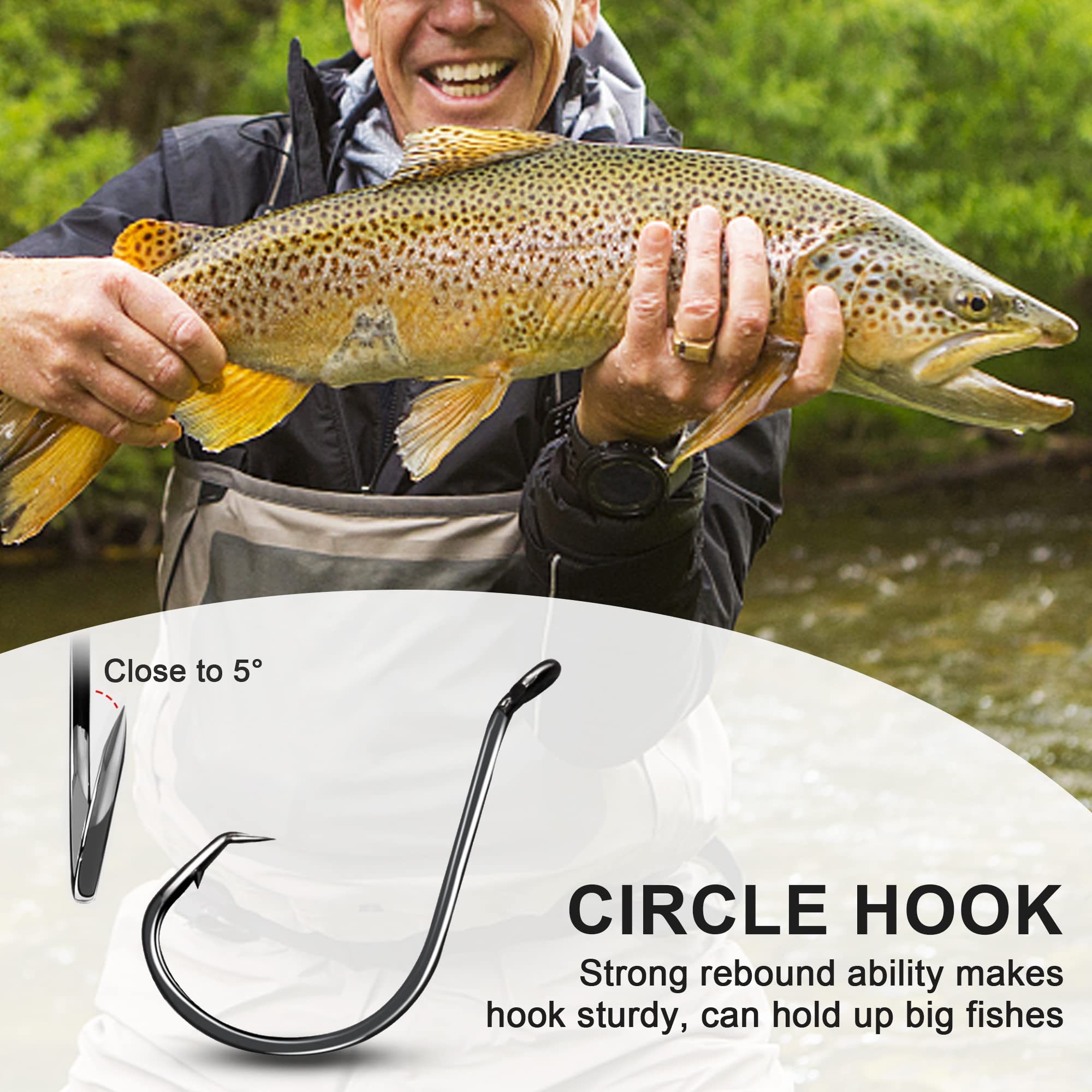 150pcs High Carbon Steel Circle Hooks for Saltwater & Freshwater Fishing - Octopus Offset Hooks Size 10-10/0 for Catfish, Bass - Perfect for Deep Sea, Pier and Shore Fishing