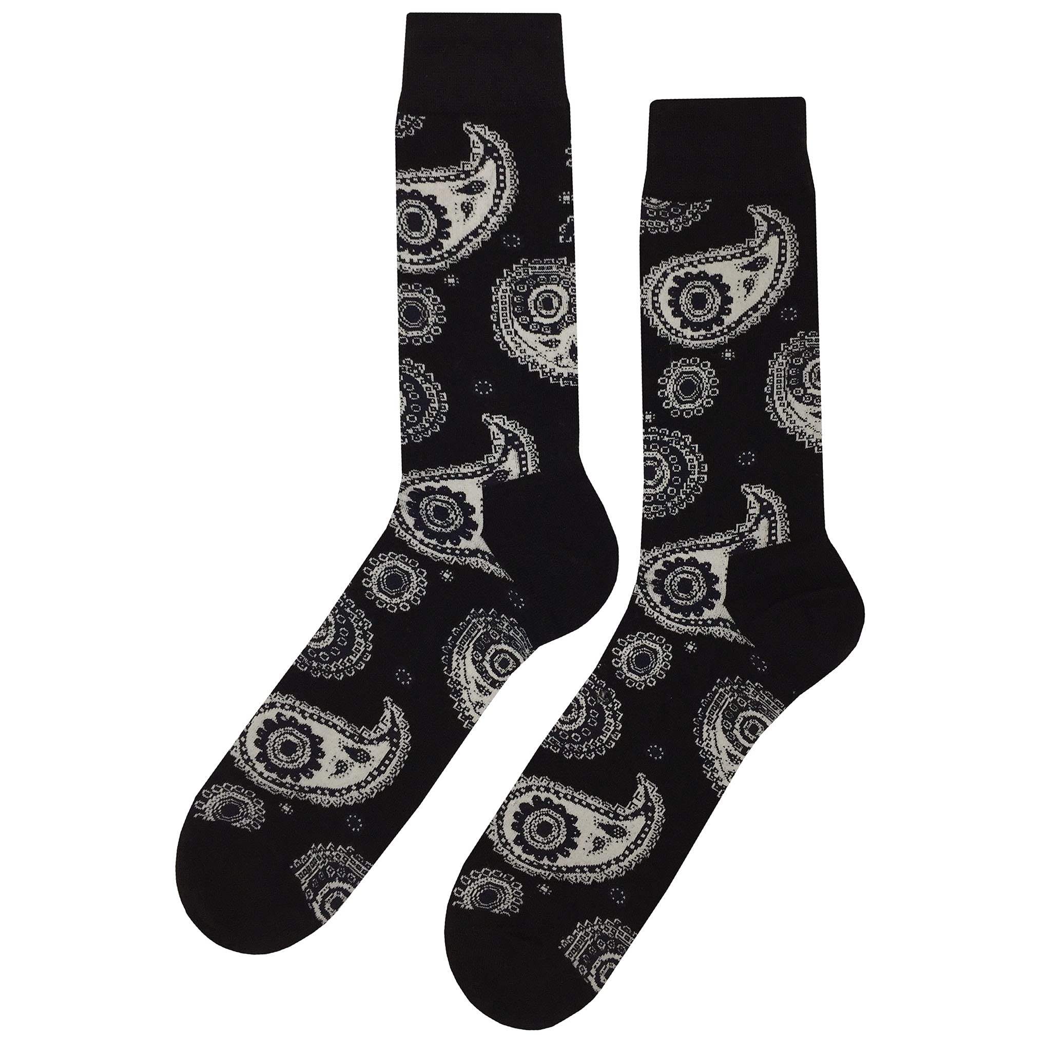 Funky Black Paisley Dress Socks for Men - Cotton Crew Socks Size 8-12 with Crazy Novelty Design - Perfect Gift & Colorful Fashion Statement for Casual Wear, Office, or Parties
