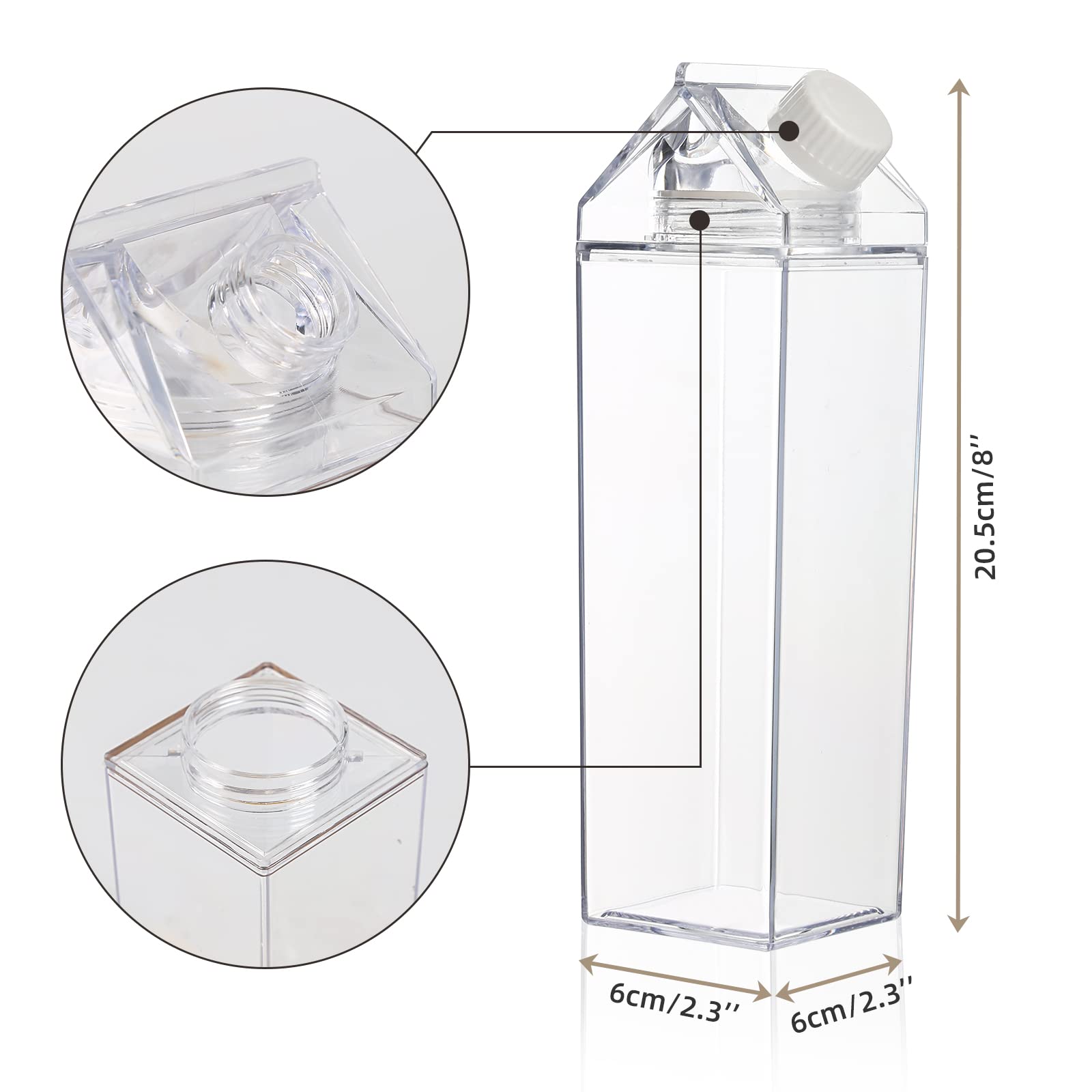 3 Pack 17oz (500ml) Square Milk Carton Water Bottles with Silicone Straws, Cleaning Brushes & 30 Cute Stickers - Reusable BPA-Free Leakproof Bottles for Kids, Outdoor Sports, Travel, Camping, School & Gym Hydration