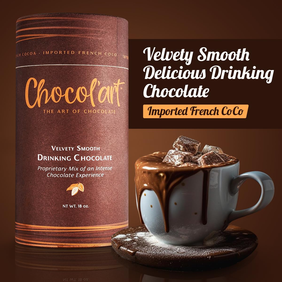 Premium Velvety Smooth Chocolate Hot Cocoa Mix - Rich Imported French Cocoa Powder, Dairy Free, Nut Free, Gluten Free, Non-GMO - 18 oz (2 Pack) for Cozy Winter Nights, Holiday Gifts & Warm Family Moments