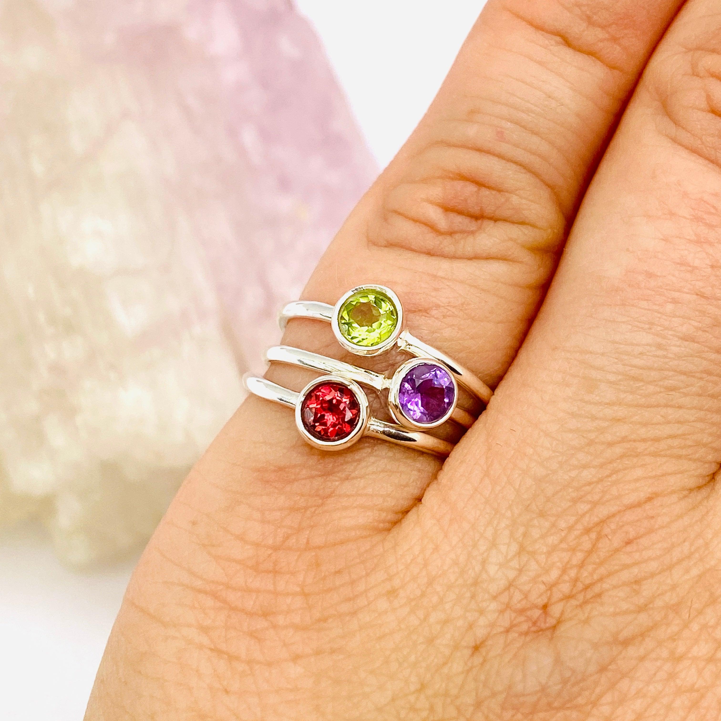 Peridot Round Faceted Fine Band Ring R3754 PE - Dainty Green Gemstone Jewelry for Women, Perfect for Everyday Wear, Gift Giving & Special Occasions