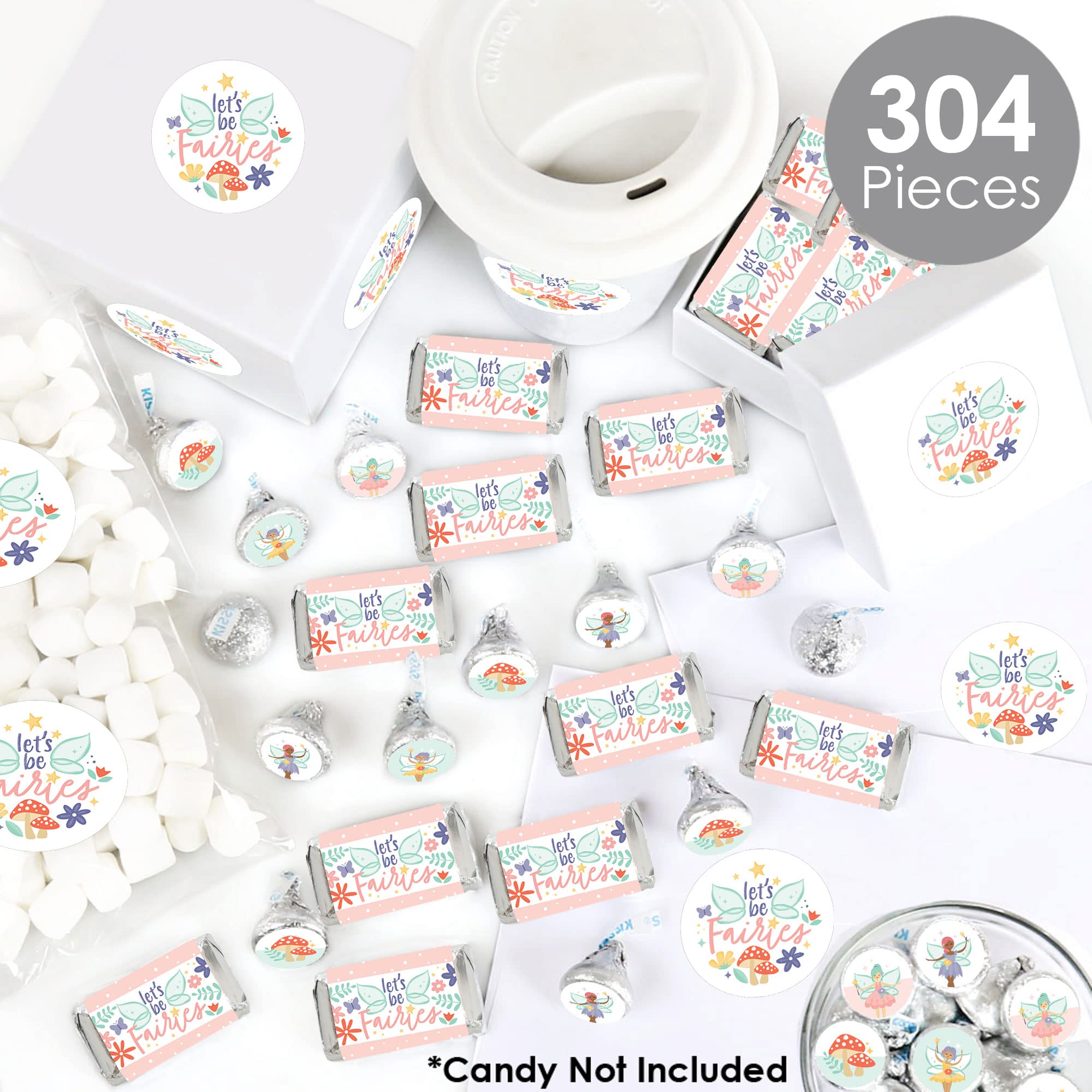 Big Dot of Happiness Let’s Be Fairies - 304-Piece Fairy Garden Party Kit with Mini Candy Bar Wrappers, Round Stickers & Circle Stickers - Perfect for Birthday Favors, Baby Showers & DIY Fairy-Themed Decorations