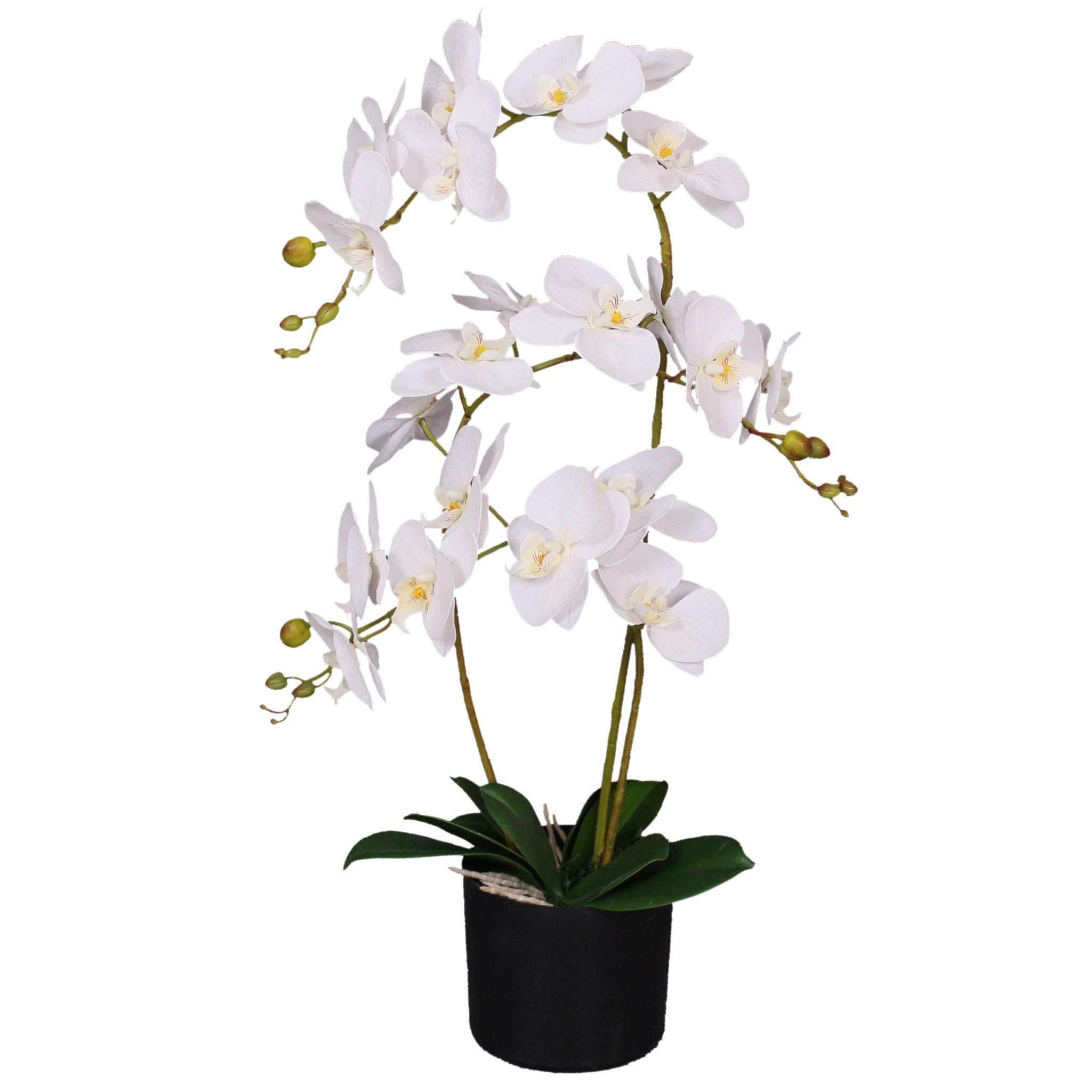 Realistic Artificial Orchid Flower in Pot - White Fake Orchid Plant Decor (65cm) - Home Office Wedding Hotel Decoration