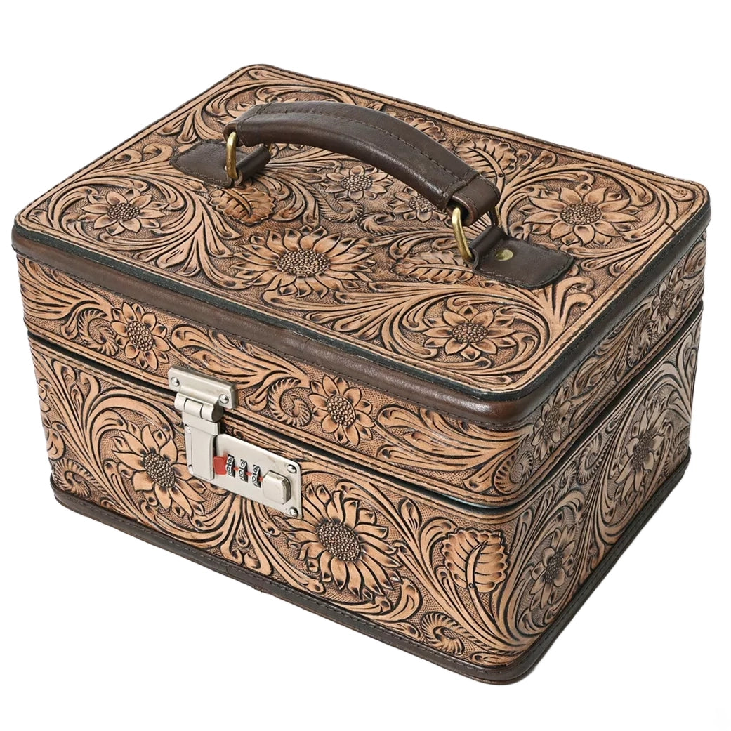 American Darling Hand Tooled Leather Jewelry Box - Premium Travel Jewelry Organizer for Women - Perfect for Gifts, Home Storage & Travel Accessories