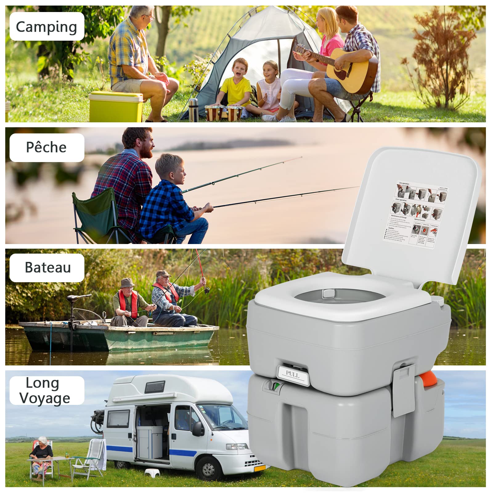 COSTWAY 20L Portable Toilet with 200kg Capacity, Leak-Proof Camping Toilet with Level Indicator - Ideal for Camping, RV, Road Trips & Outdoor Adventures
