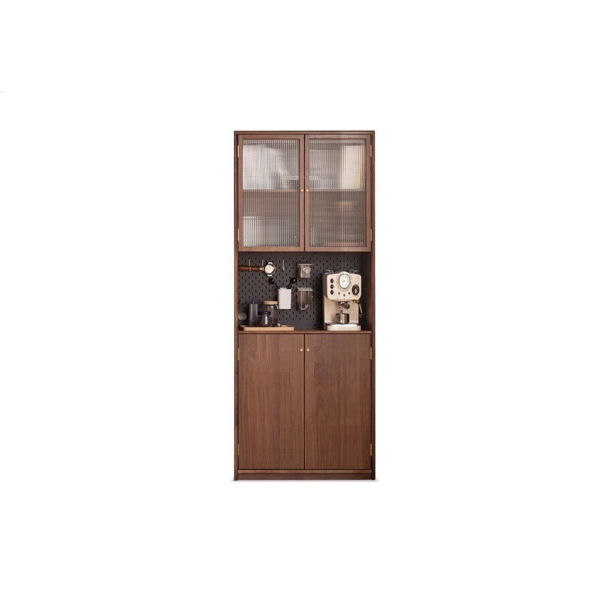 Solid Black Walnut Wood Bookcase with Glass Doors - Stylish Display & Storage Cabinet for Living Room, Office, or Library