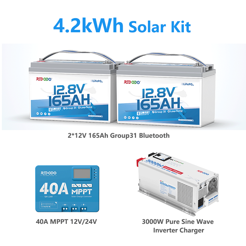 Redodo 12V 165Ah Group 31 Bluetooth Lithium Battery - Deep Cycle for RV, Marine, Solar Power - Perfect for Off-Grid Living & Emergency Backup Power