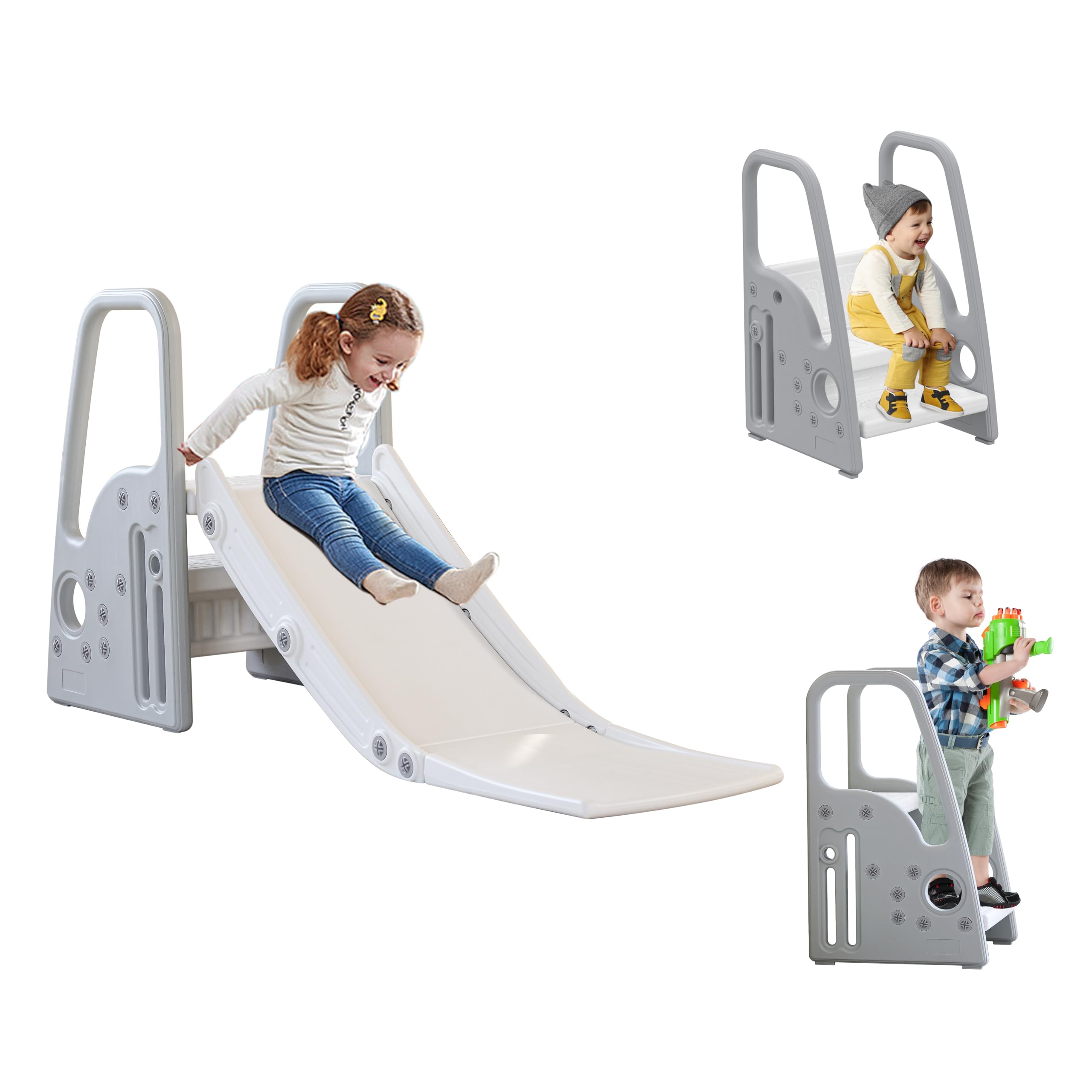 3-in-1 Large Toddler Slide & Play Climber Set with Extra-Long Slide - Indoor/Outdoor Kids Playground Equipment for Backyard, Daycare & Playroom (Gray) - Perfect for Toddlers Ages 2-5 Years Old